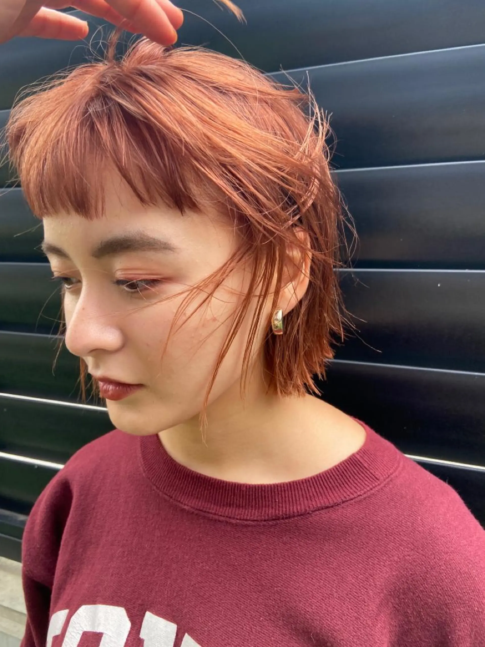 カラー オレンジ ボブ ワイドバング ヘアカラー Cafune juntos YOLO所属・大阪美容師/ スパニスト/東本真菜のヘアスタイル