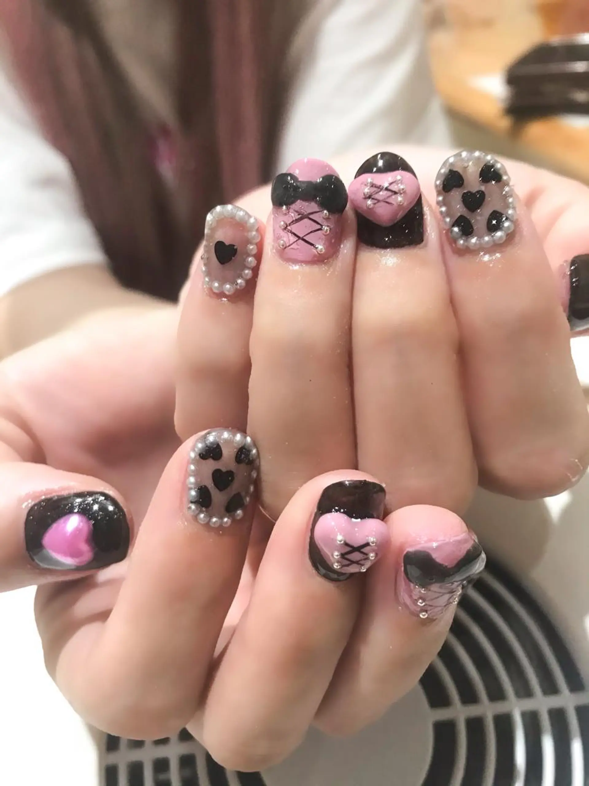 ネイル ハート ピンク ぷっくりネイル リボン Nyanco Nailのネイルデザイン