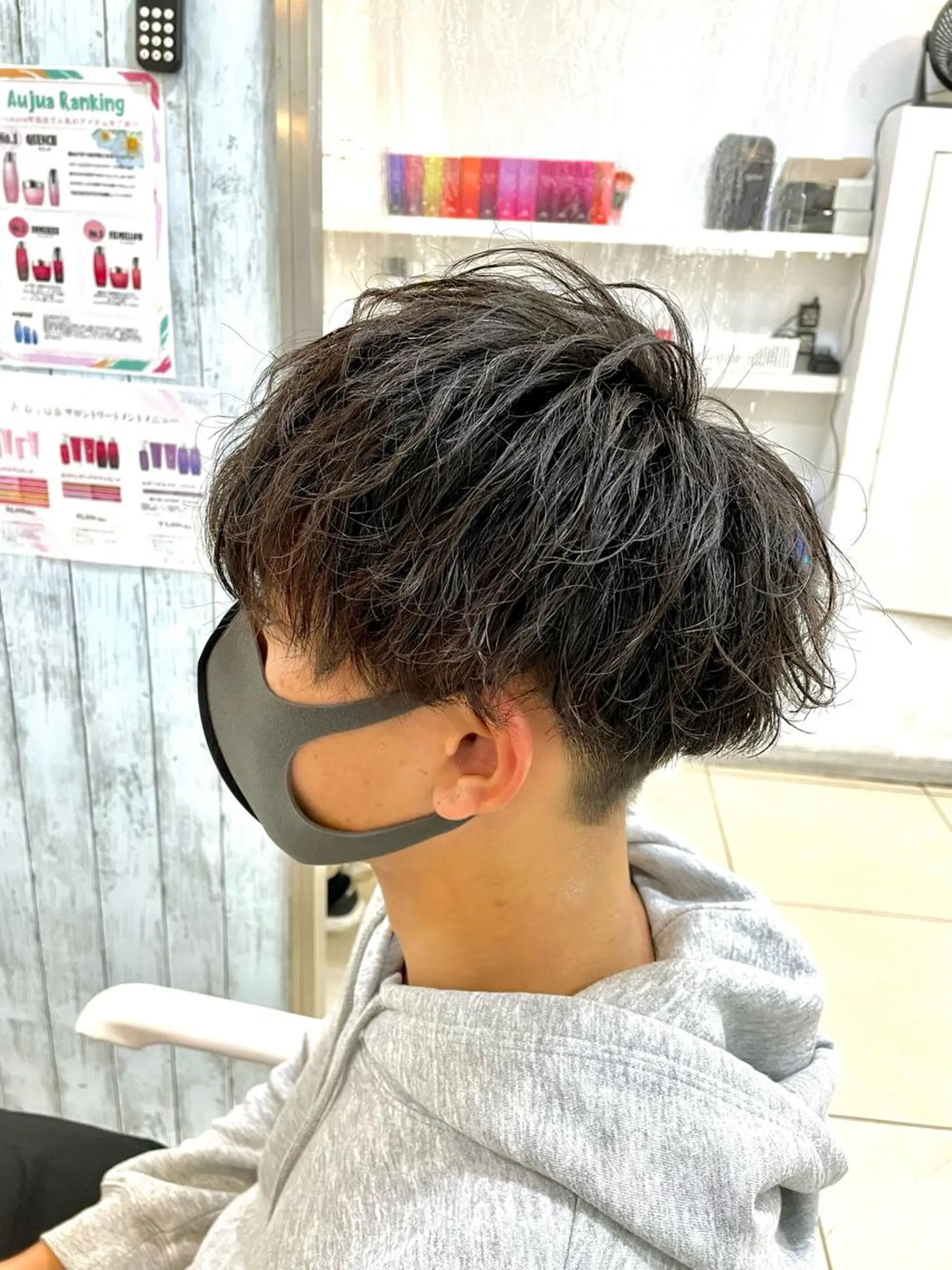 ショート パーマ メンズ マッシュ カット パーマ 髪質改善× ハイライト溝江のヘアスタイル