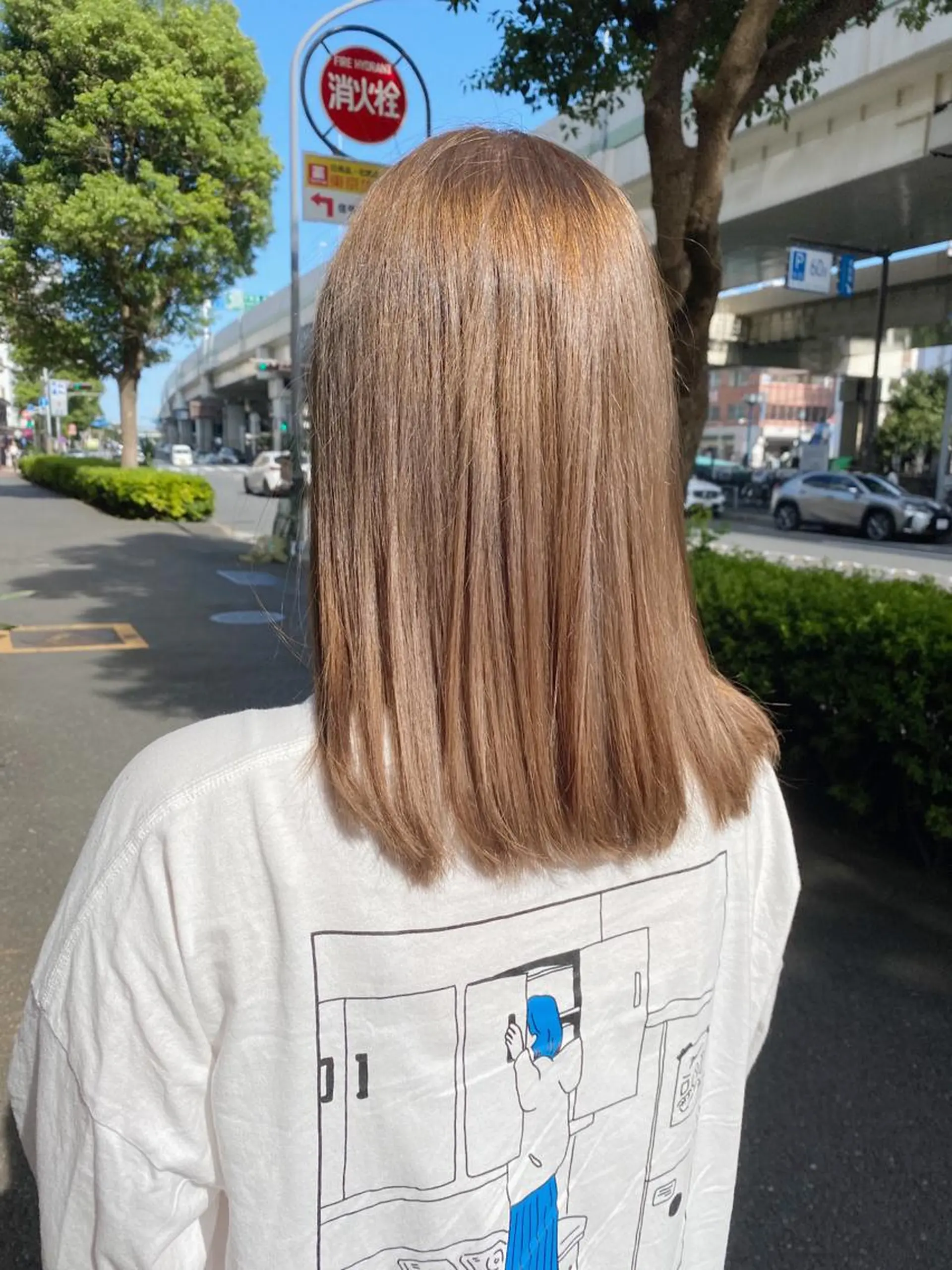 ミディアム カラー ベージュカラー ブリーチ ヘアカラー モモカ/ハイトーン /バレイヤージュのヘアスタイル