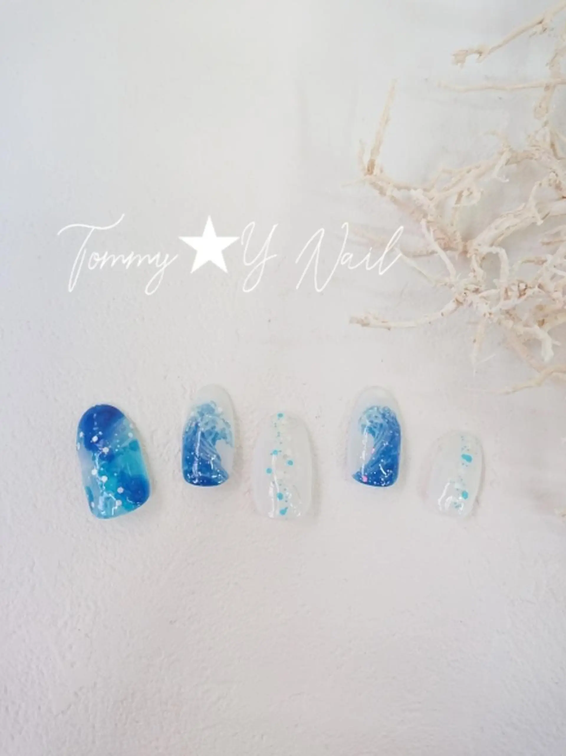 ネイル アートネイル ブルー 大理石ネイル(マーブル) ハンドネイル Tomita Youのネイルデザイン