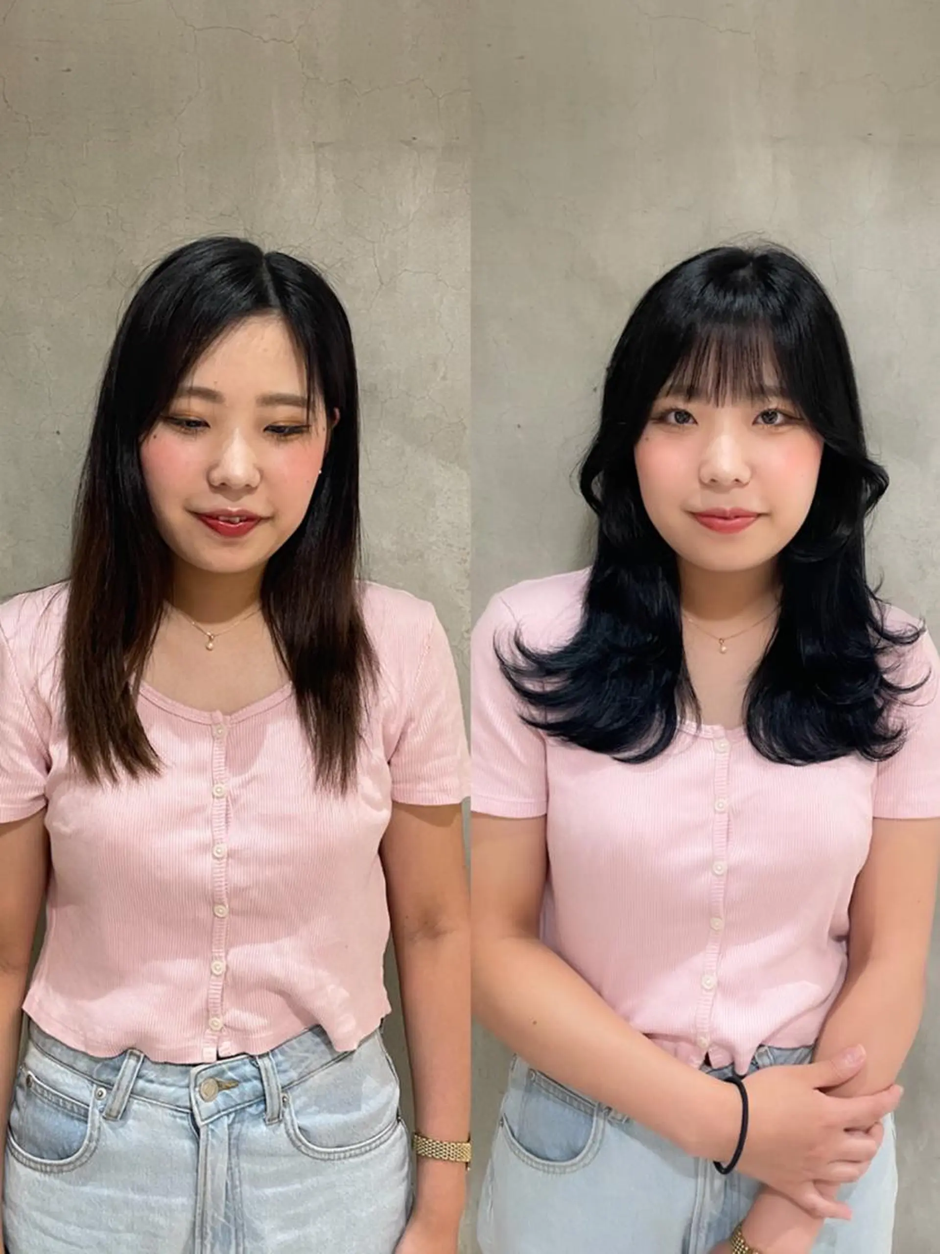 ミディアム カット ヘアカラー トリートメント 🌹ハッシュカット、 レイヤー韓国ヘア🌹のヘアスタイル