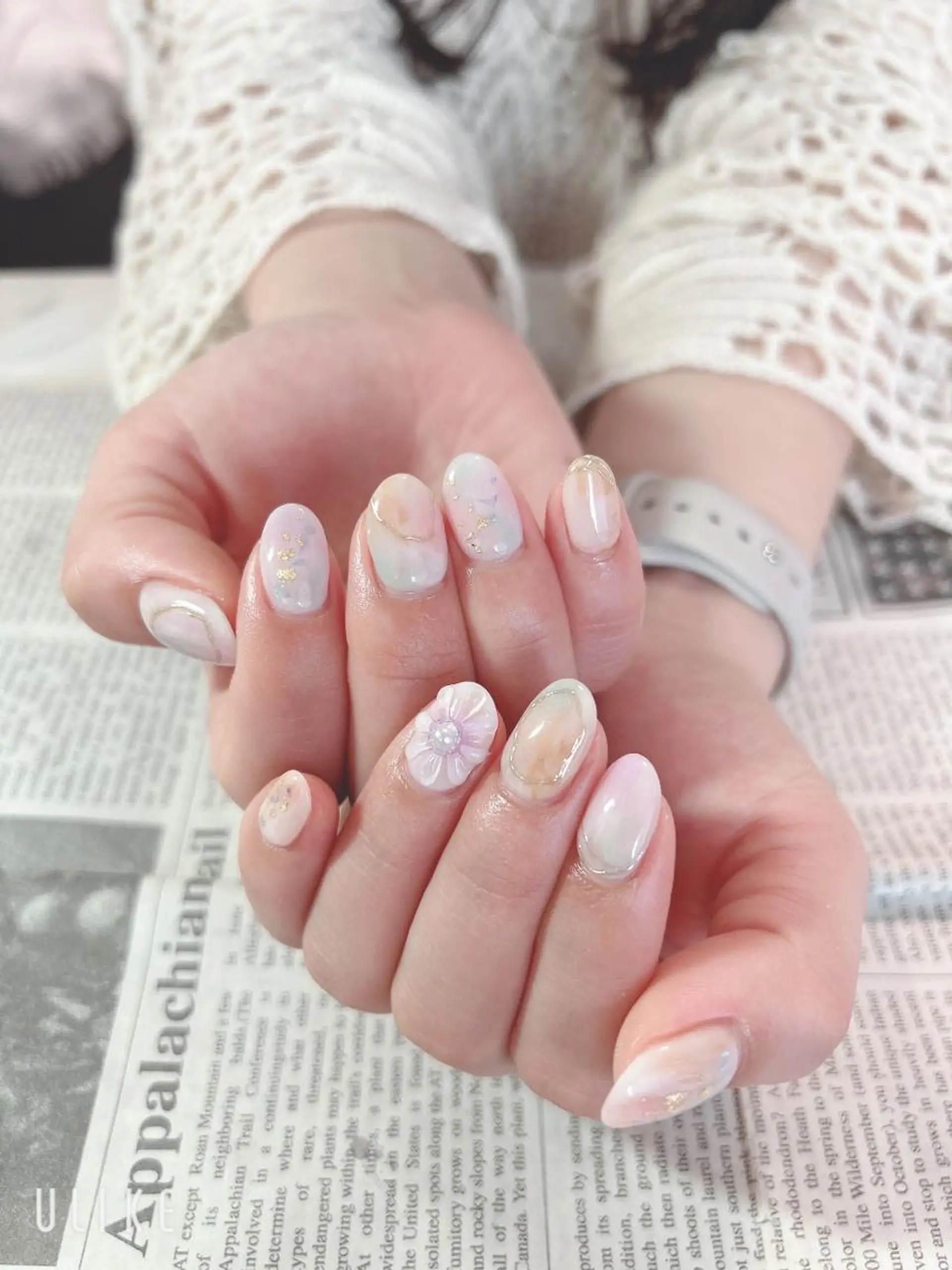 ネイル フラワーネイル ミラーネイル ぷっくりネイル ハンドネイル ハンドケア 森山 舞のネイルデザイン