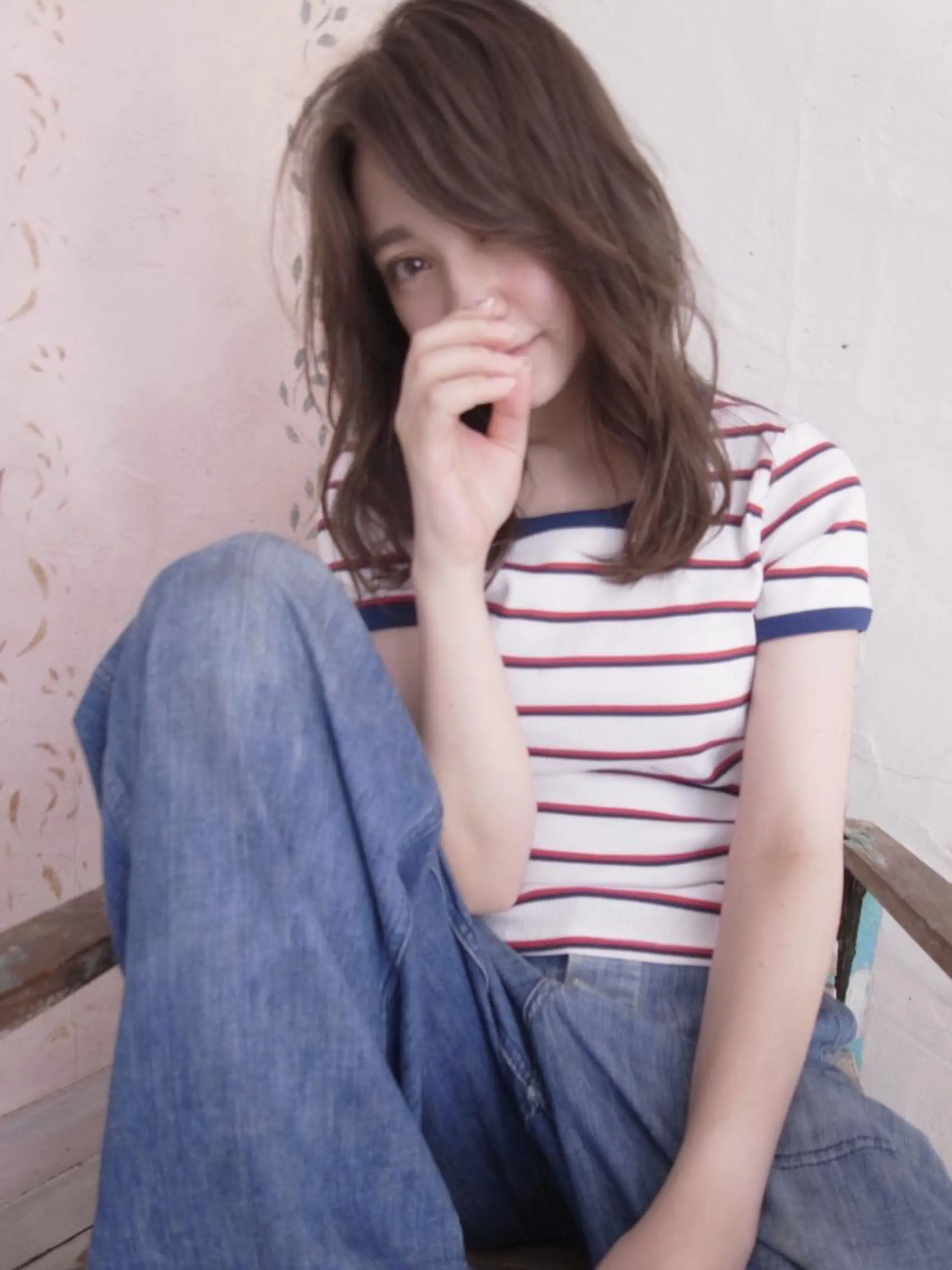 セミロング カラー アッシュ ベージュカラー グラデーションカラー 北條 優輝のヘアスタイル