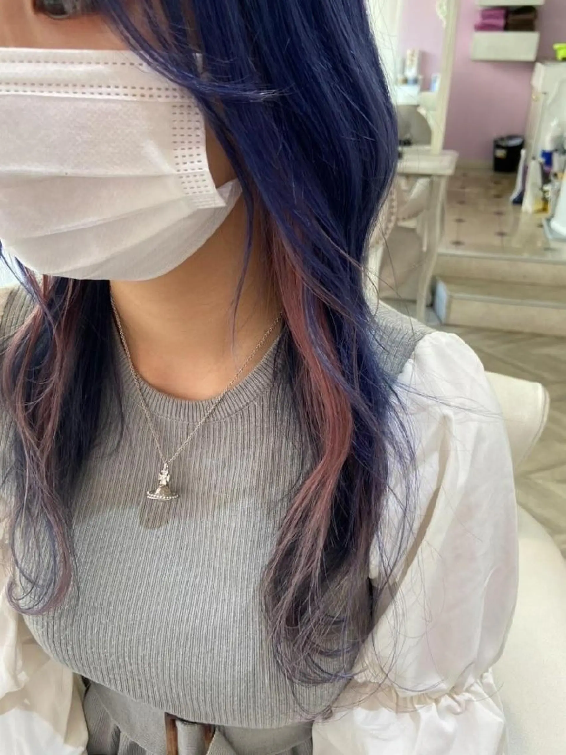 セミロング カラー ヘアアレンジ ブルーカラー ピンクカラー ヘアカラー トリートメント ナカシマ  アユミのヘアスタイル