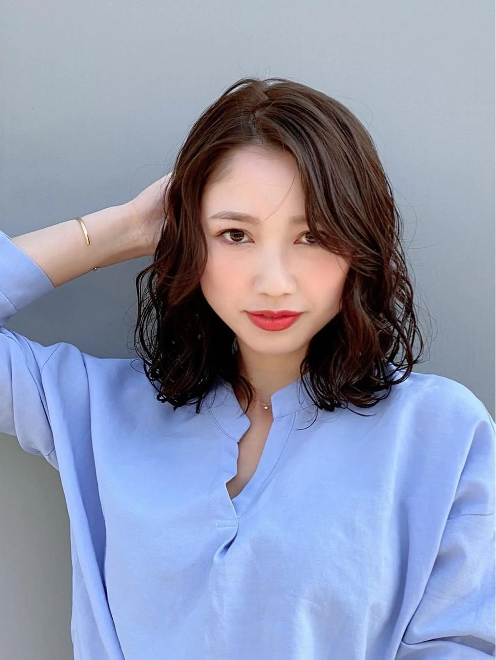 ミディアム カラー パーマ ヘアアレンジ 能登谷 きよのヘアスタイル