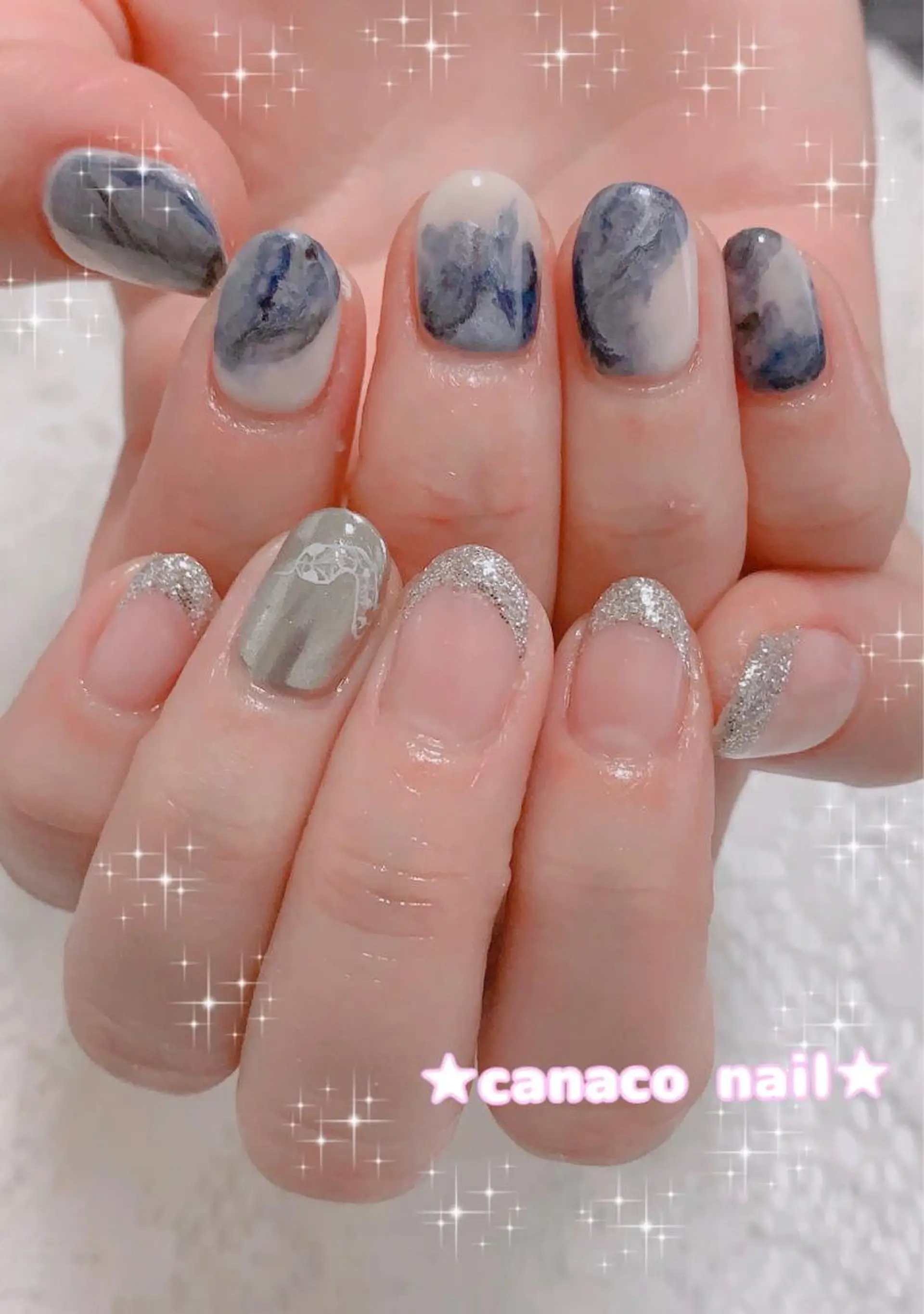 ネイル ミラーネイル ニュアンスネイル シルバー ハンドネイル ハンドケア Felice所属・ベテランネイル cnc  nailのネイルデザイン