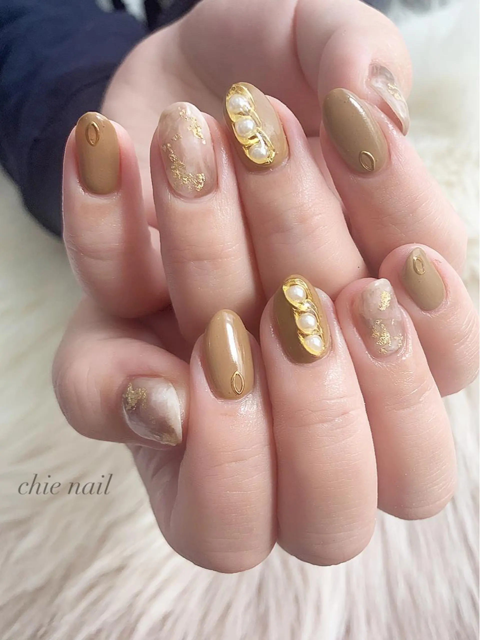 ネイル ブラウン ラメ(グリッター) 大理石ネイル(マーブル) ハンドネイル 森ノ宮❤︎ chieのネイルデザイン