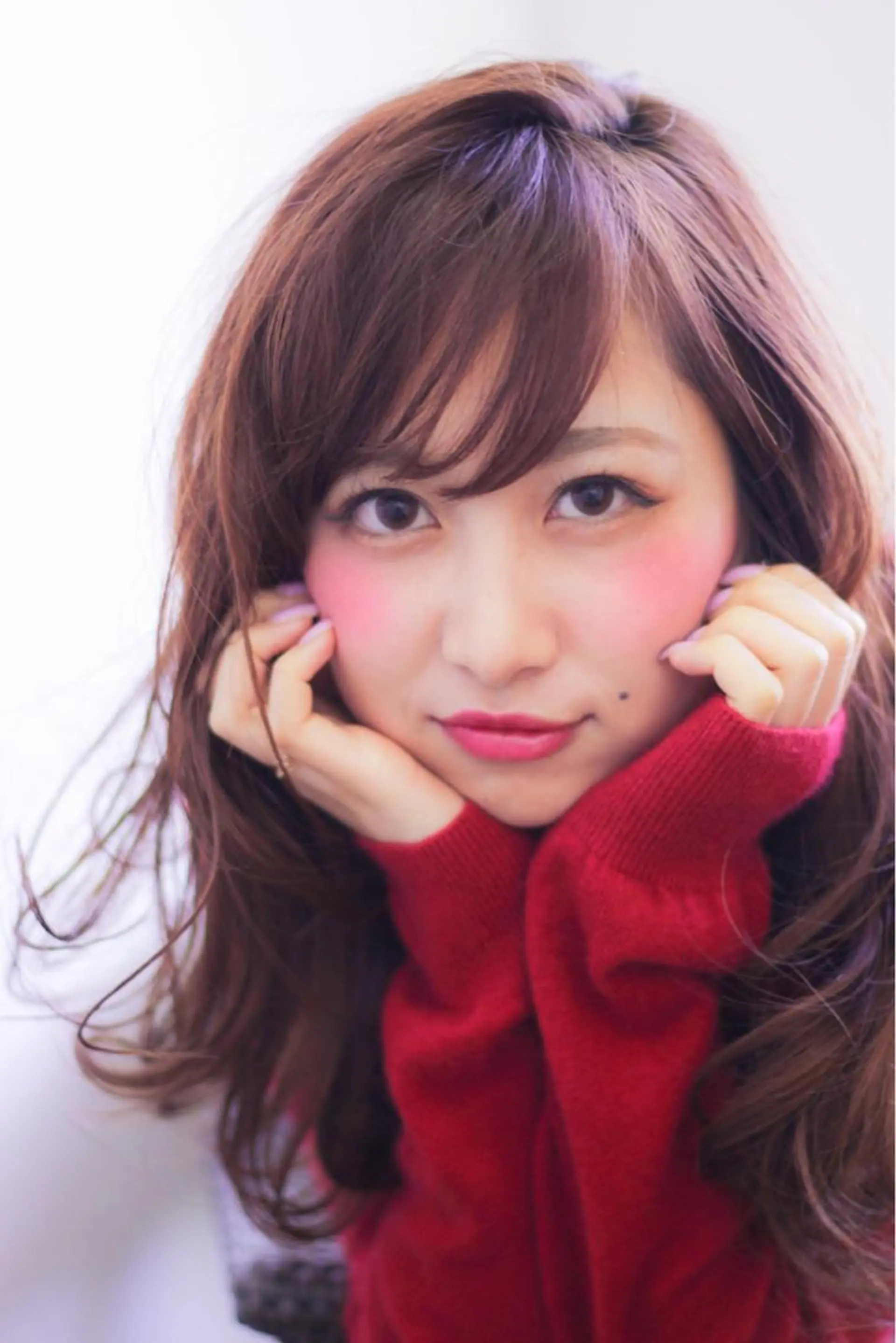 セミロング ロング カラー パーマ セミロングパーマ ピンクカラー うざバング 髪質改善&韓国風特化 型サロン ミシェリーのヘアスタイル