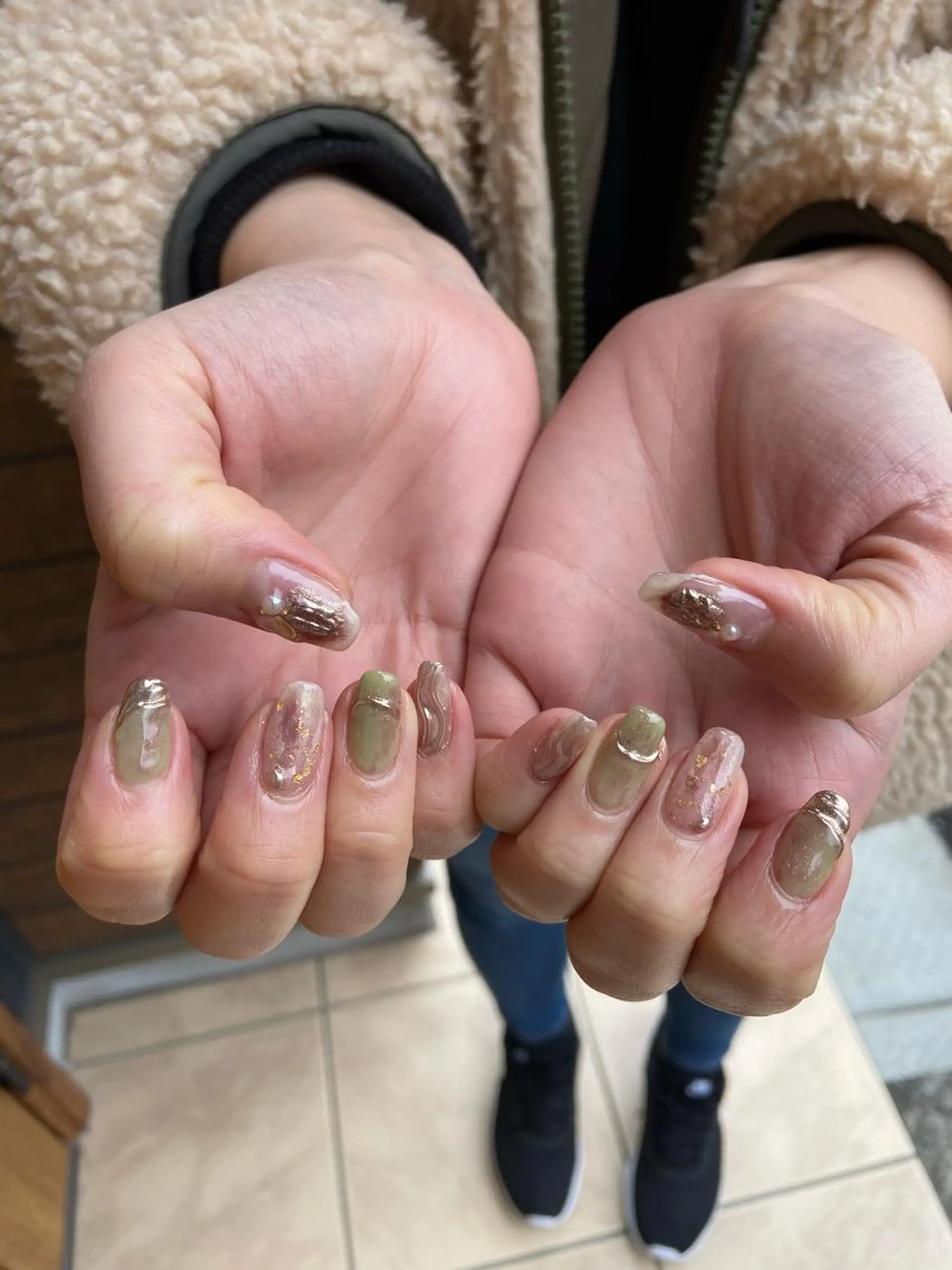 ネイル アートネイル ブラウン クリアネイル ジェルネイル ミラーネイル . unffのネイルデザイン