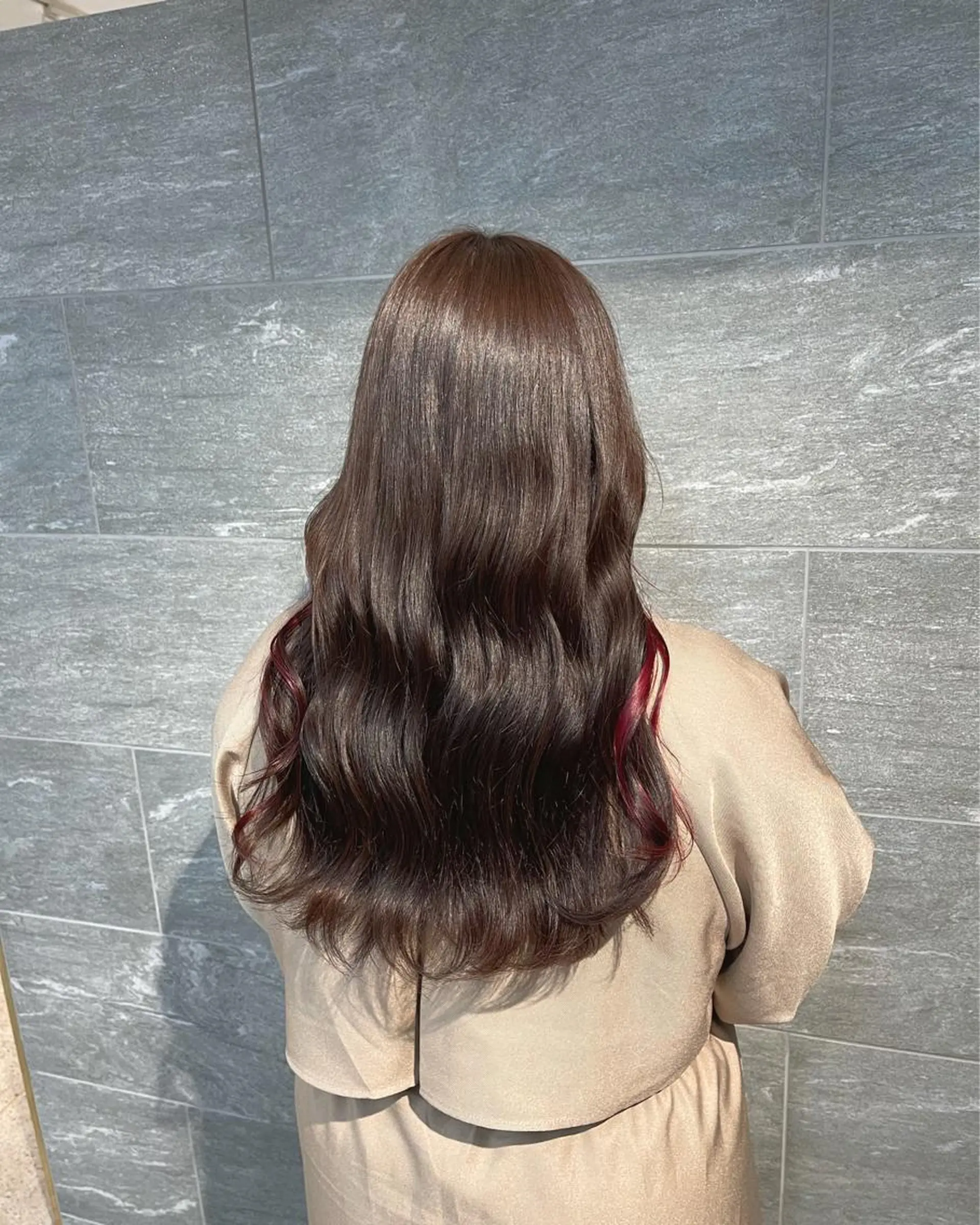 ロング カラー ヘアアレンジ グレージュ ピンクカラー メンズパーマモデル 無料/今間 海音のヘアスタイル