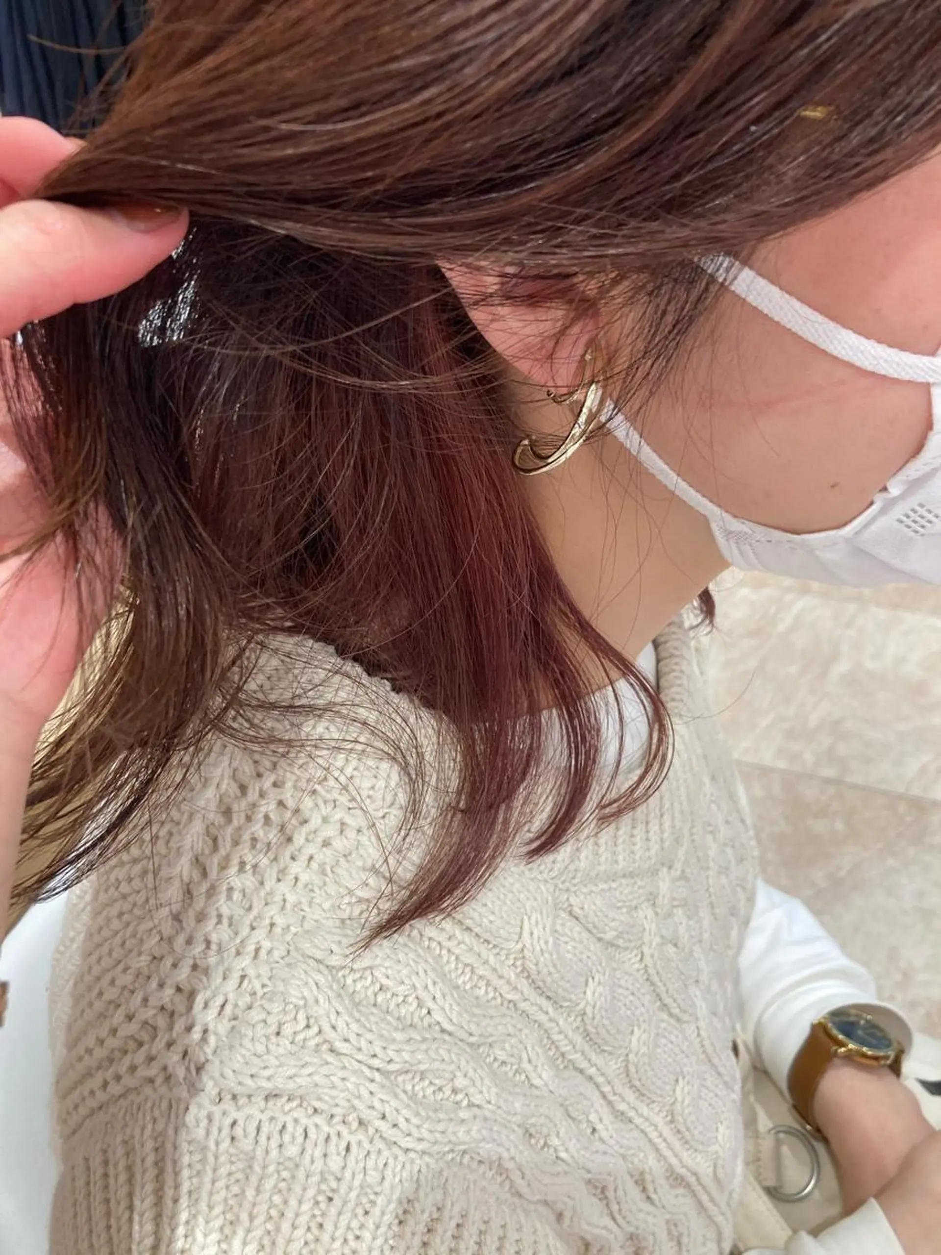 ミディアム カラー ブラウンカラー ピンクカラー ピンクブラウン 野村 さなみ✨ぱっつんボブのヘアスタイル