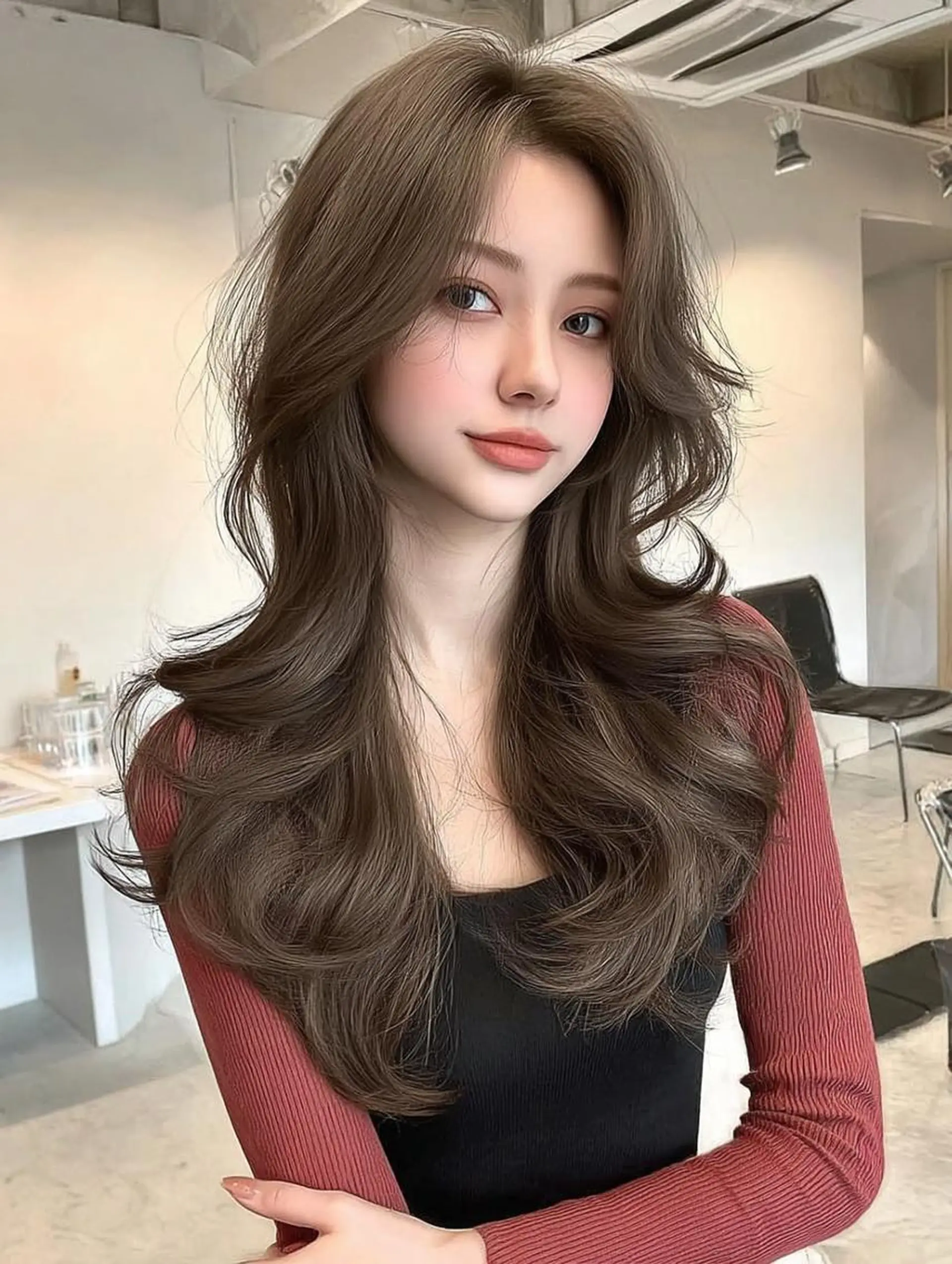 ロング ボブ 顔まわりレイヤー 髪質改善 韓国風ヘア レイヤーカット カット ヘアカラー 🫧 ちなつ🫧のヘアスタイル