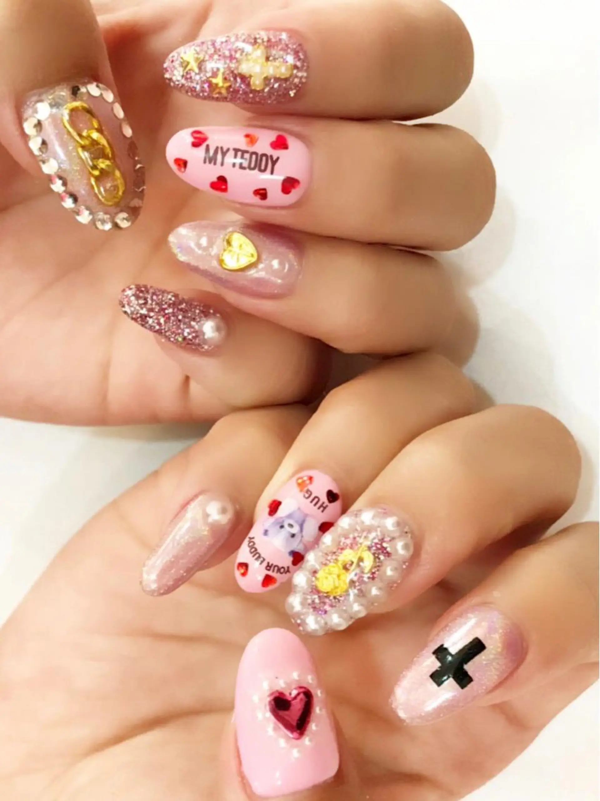 セミロング カラー メンズ キッズ ネイル ジェルネイル キラキラネイル ロングネイル スカルプネイル ストーンネイル NAILSGOGO shibuyaのネイルデザイン