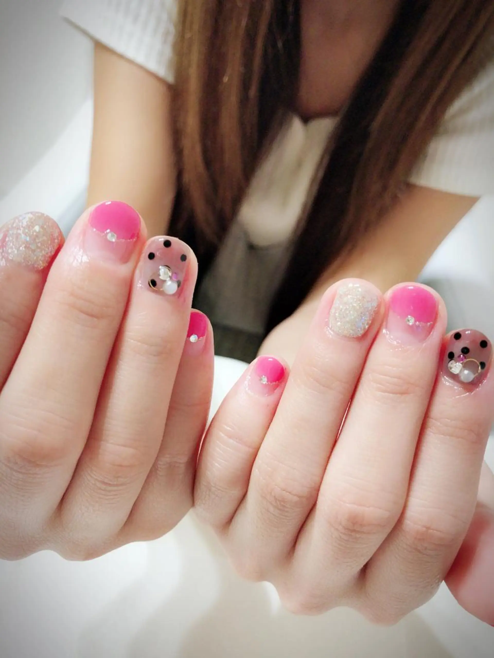 ネイル ドット ピンク ハンドネイル * haruのネイルデザイン