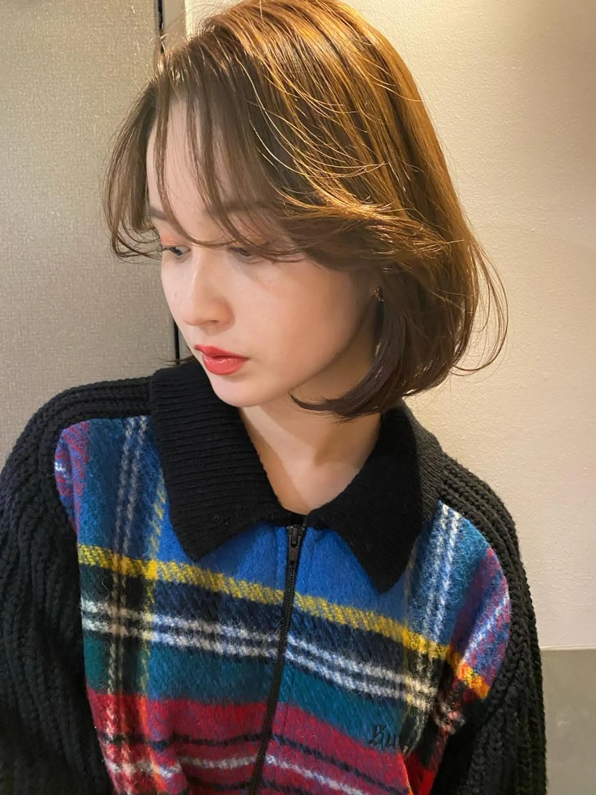 ミディアム カラー 切りっぱなしボブ ボブ 外ハネヘア カット Pia hair Design Yakuin所属・Pia ツボイ ケイタのヘアスタイル