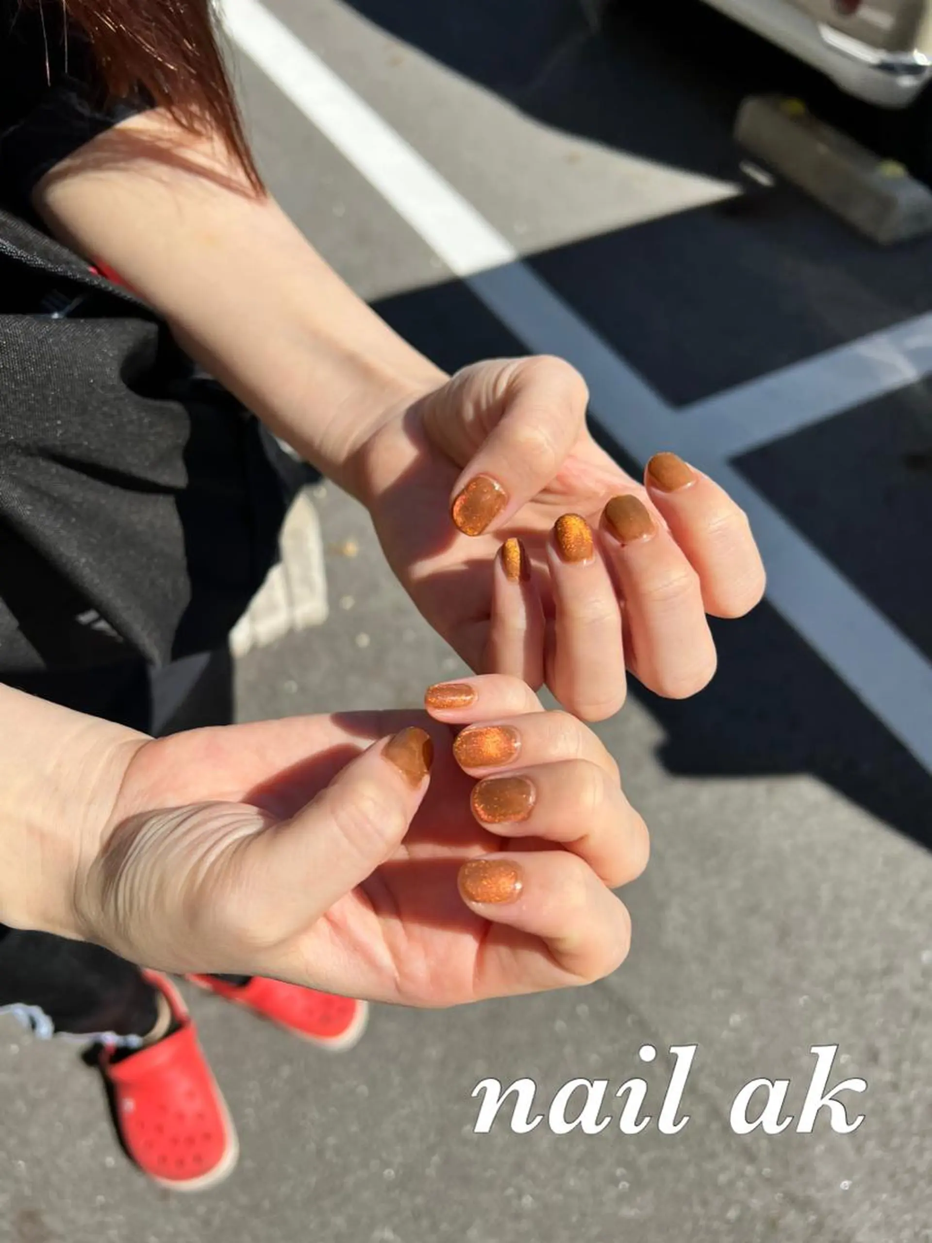ネイル マグネットネイル オレンジ ハンドネイル ak nail .のネイルデザイン