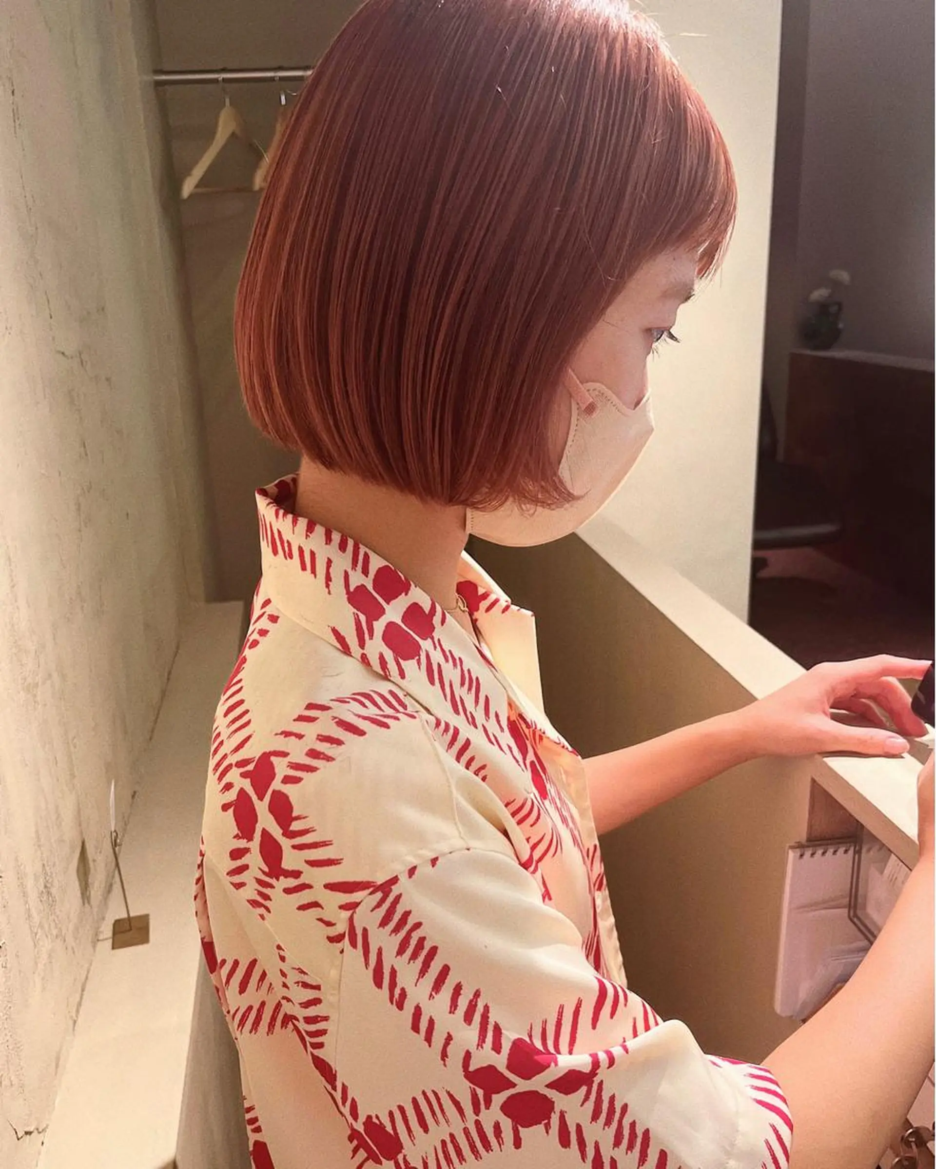 ショート カラー オレンジ ピンクカラー ヘアカラー 西山 紗耶香🪽 透明感カラー/ボブのヘアスタイル