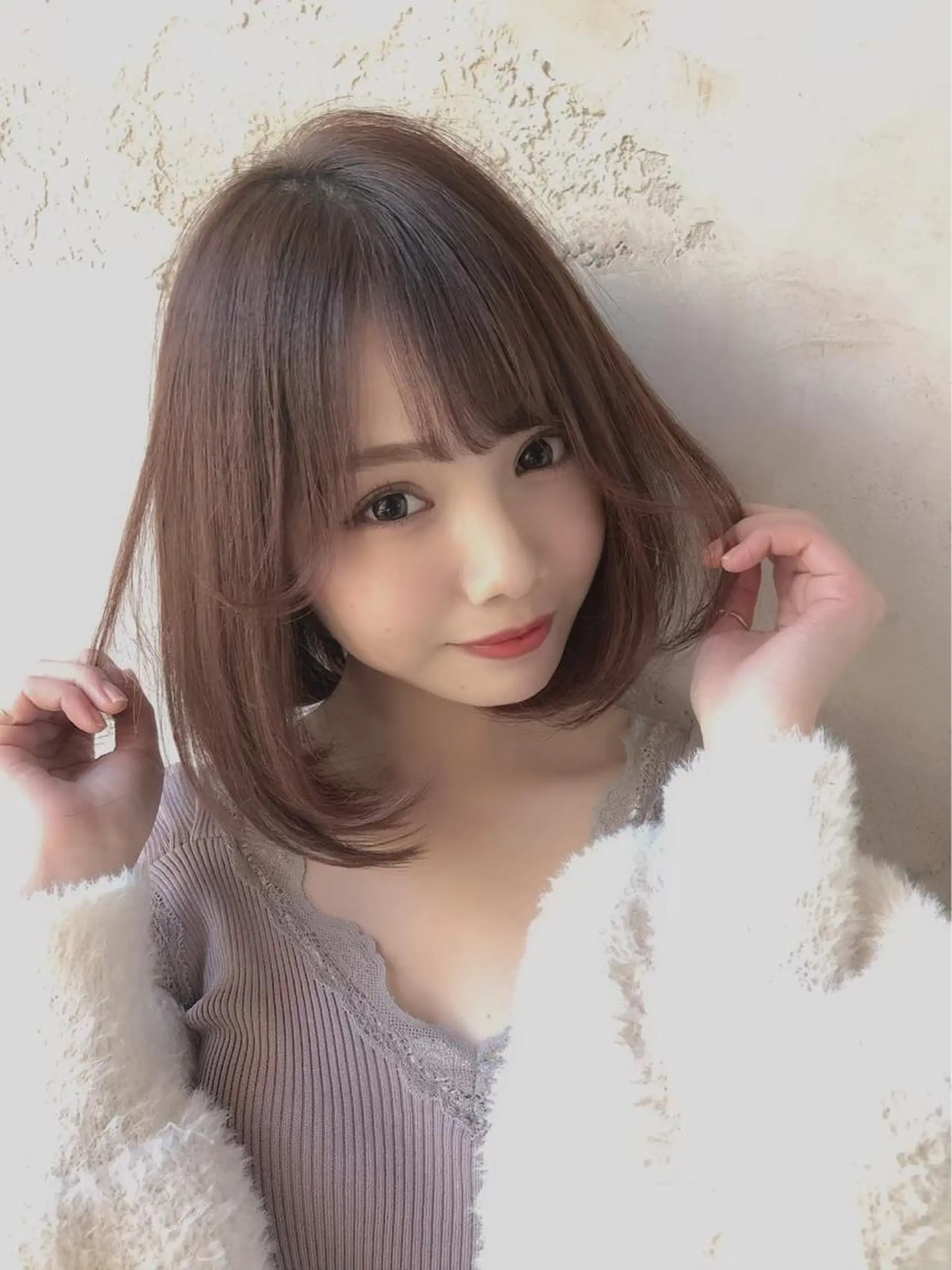 ミディアム 顔まわりレイヤー 顔周りカット 髪質改善 韓国風ヘア レイヤーカット 川井麻由🎀アイドル 量産🎀ピンクカラーのヘアスタイル