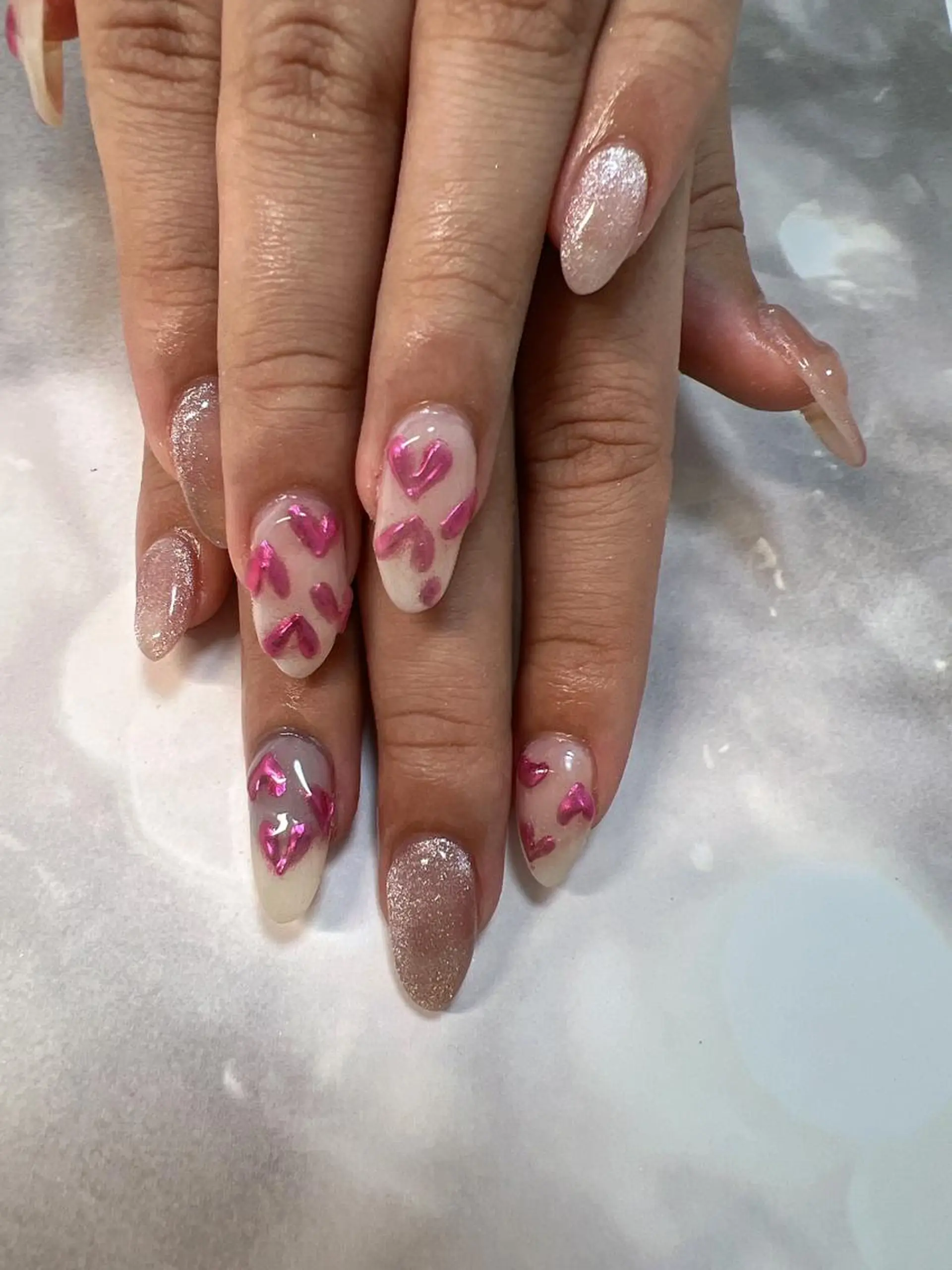 ネイル ハート マグネットネイル ミラーネイル coco nailのネイルデザイン