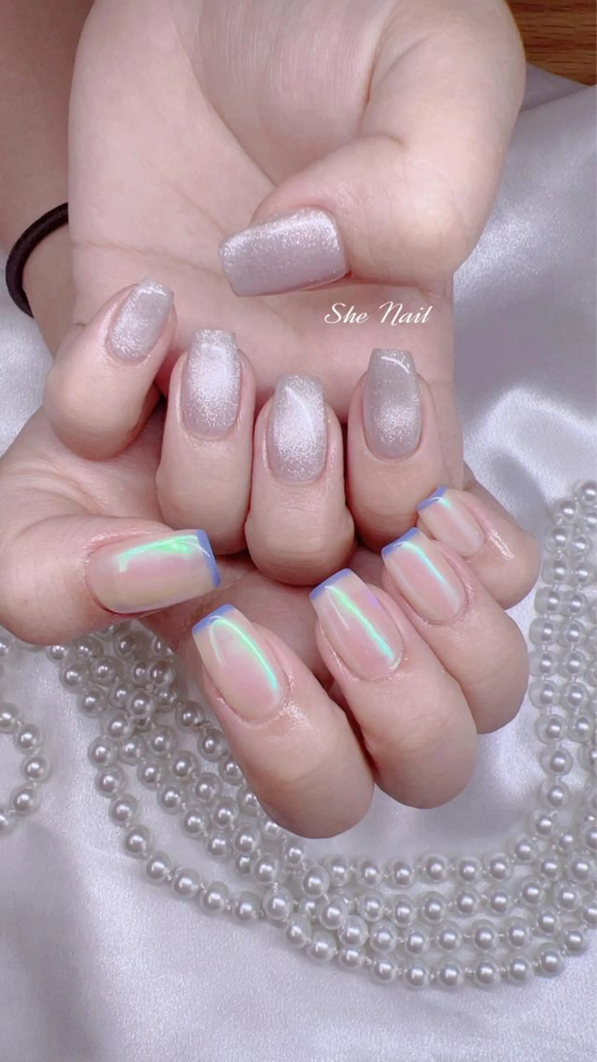 ネイル オーロラネイル チークネイル フレンチネイル キラキラネイル 韓国ネイル ハンドネイル She   Nail所属・ISA_ BELLAのネイルデザイン