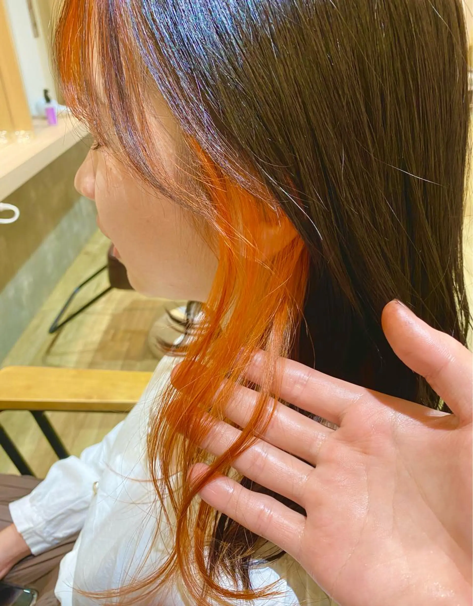 セミロング カラー インナーカラー オレンジ ヘアカラー トリートメント マンツーマン/透明感 foi hairのヘアスタイル