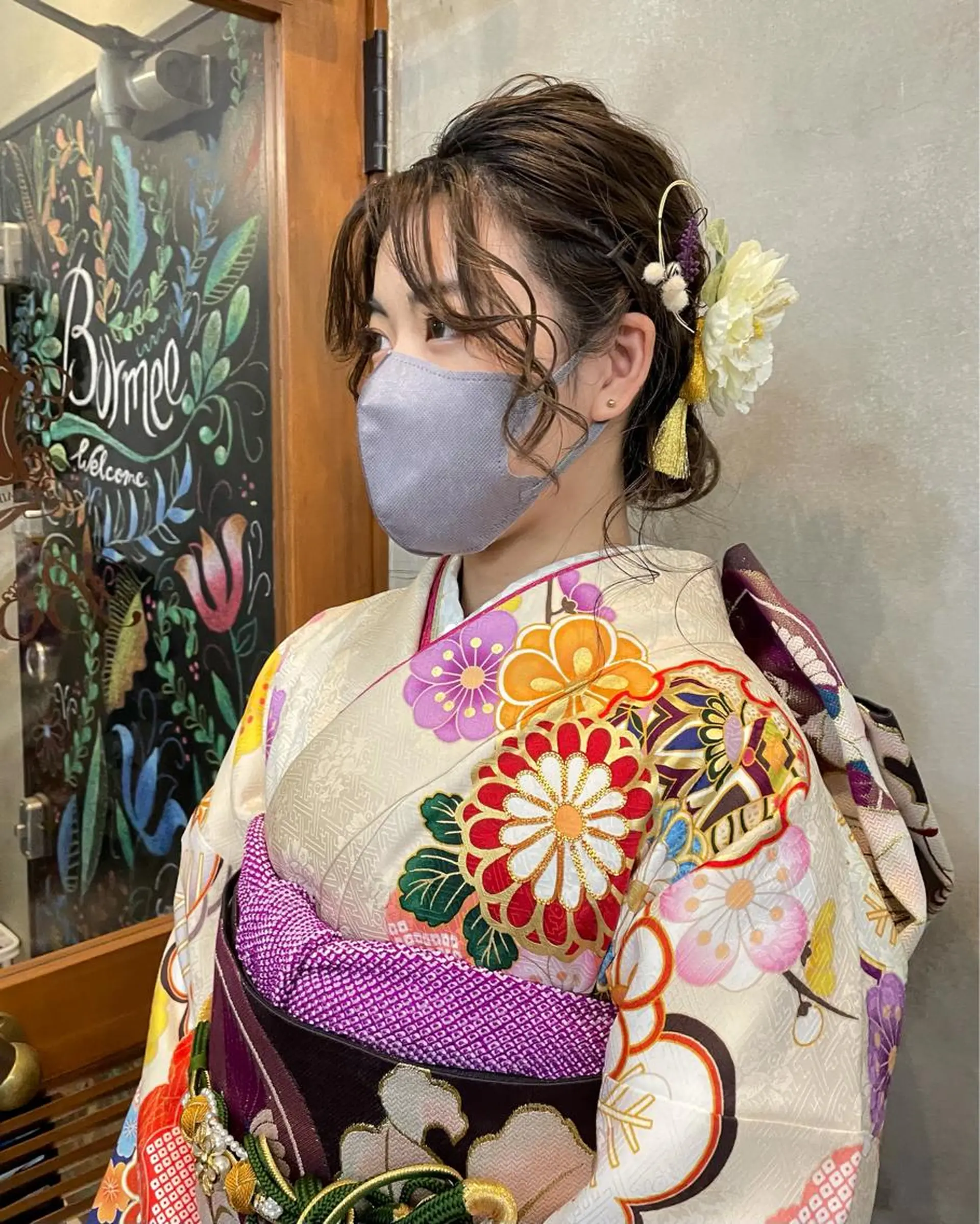 セミロング ヘアアレンジ 着付け 【ピンク/韓国ヘア/ ヘアセット】亜海のヘアスタイル