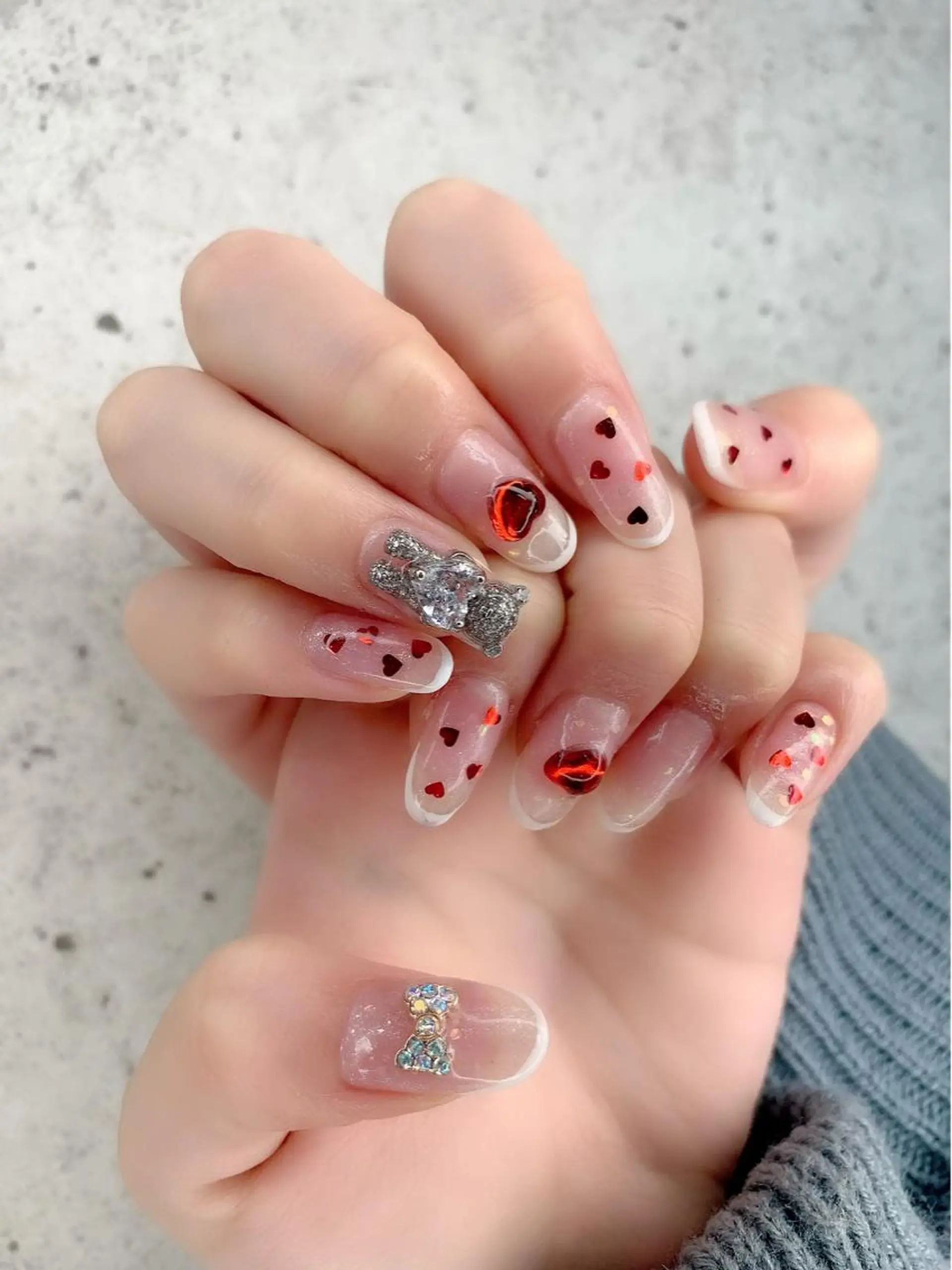 ネイル ジェルネイル ハート キラキラネイル パラジェル リボン ハンドネイル Nail Salon　Ｋのネイルデザイン