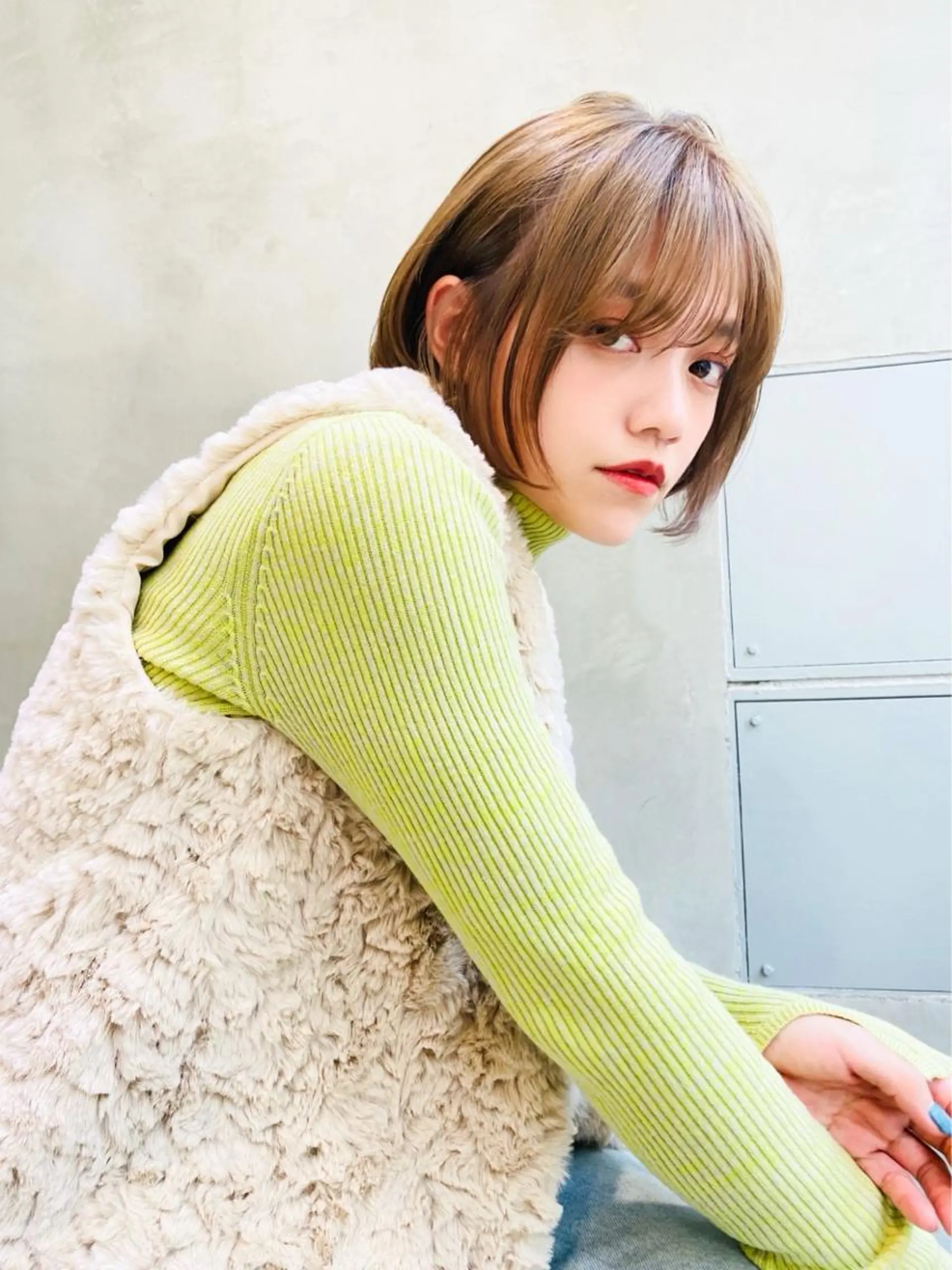 ミディアム ボブ MUSASHI ブリーチカラー◎のヘアスタイル