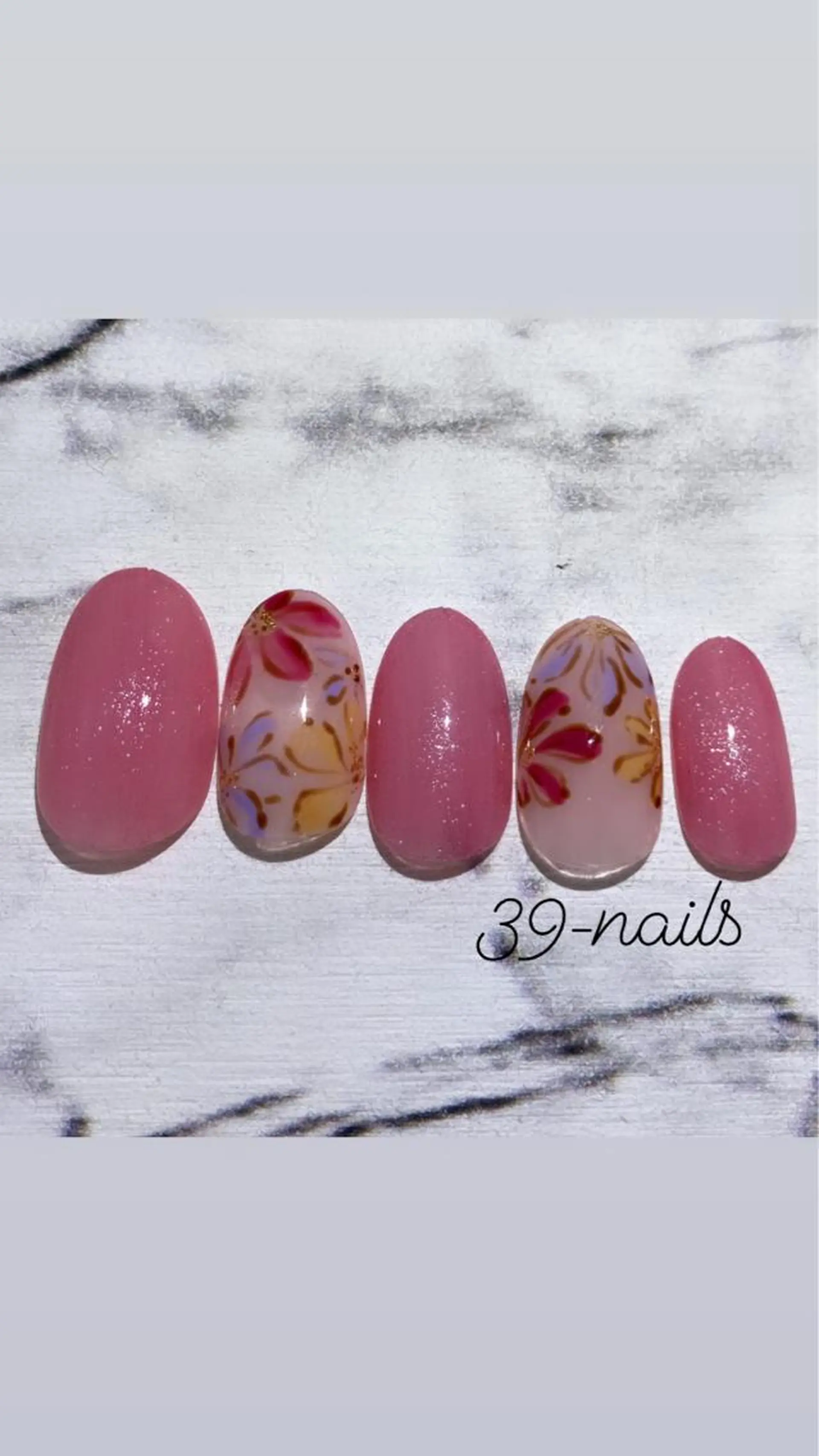 ネイル フラワーネイル マグネットネイル ピンク 39-nails EharaMikuのネイルデザイン