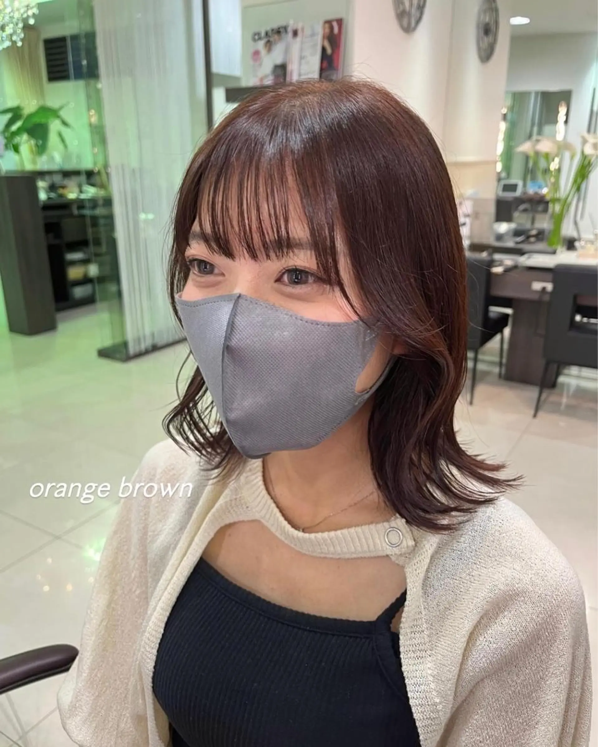 ミディアム オレンジブラウン ぷつっとボブ/ちゅる ピンク/mika☆のヘアスタイル