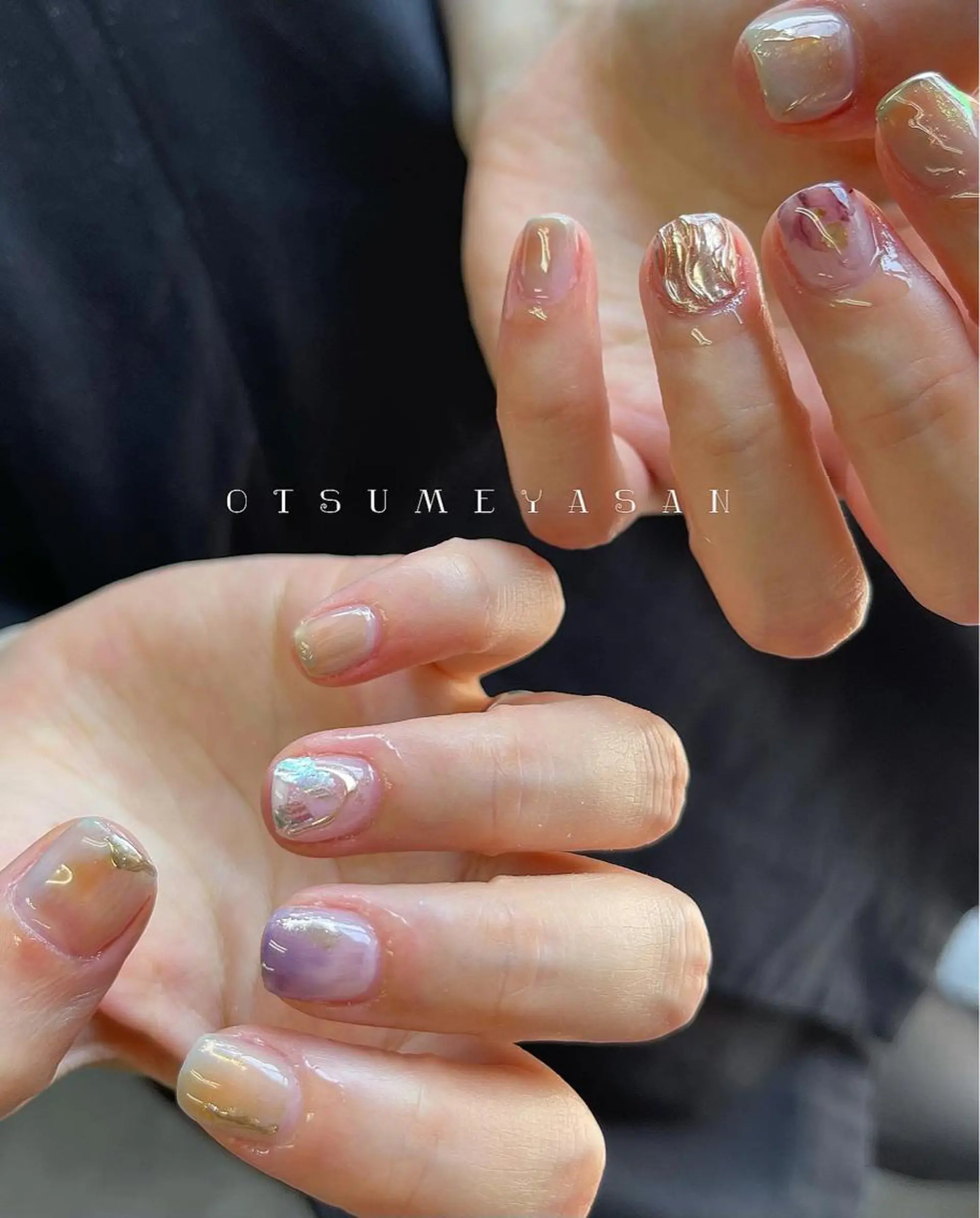 ネイル オーロラネイル 氷ネイル・うるうるネイル ミラーネイル ニュアンスネイル ワンカラーネイル otsumeyasan所属・わたなべ ちかのネイルデザイン