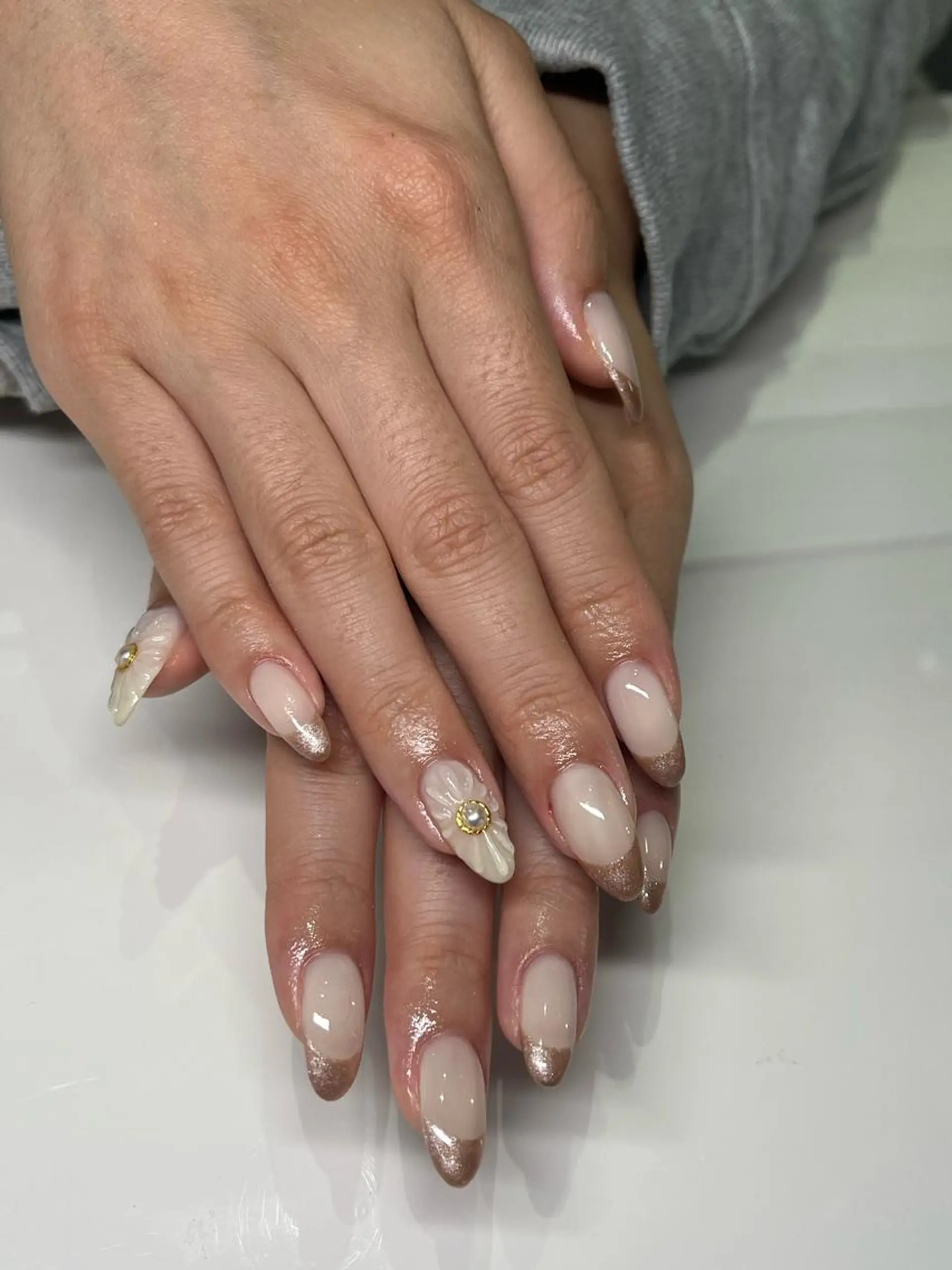 ネイル アートネイル フレンチネイル ゴールド ラメ(グリッター) ピンク Ribbon佐野店 小泉のネイルデザイン