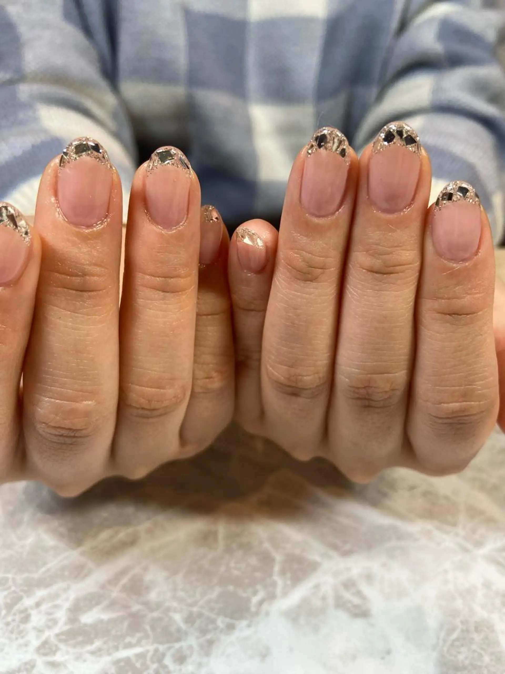 ミディアム ネイル フレンチネイル ガラスフレンチ ハンドネイル ネイルサロン ステラのネイルデザイン