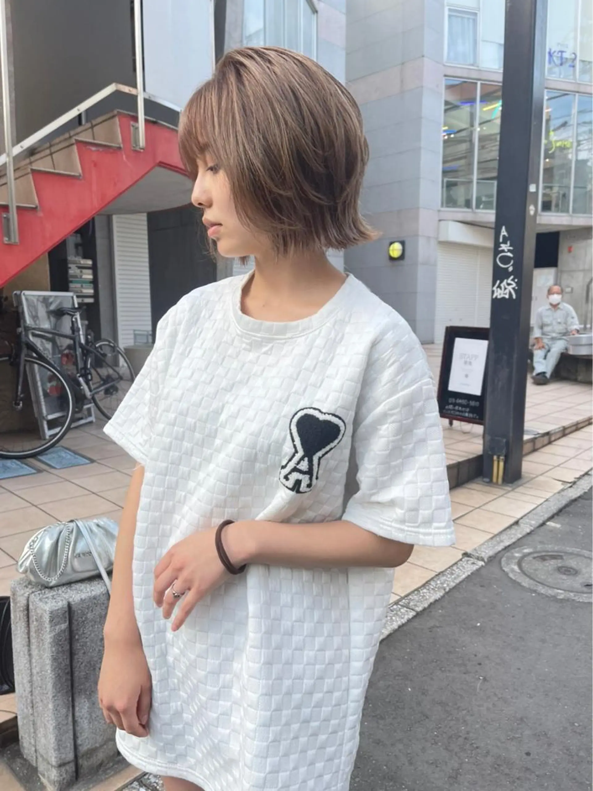 ショート カラー ブリーチ ケアブリーチ デザインカラー ダブルカラー イヤリングカラー ヘアカラー トリートメント ARCANAブリーチ レイヤーカット/原宿のヘアスタイル