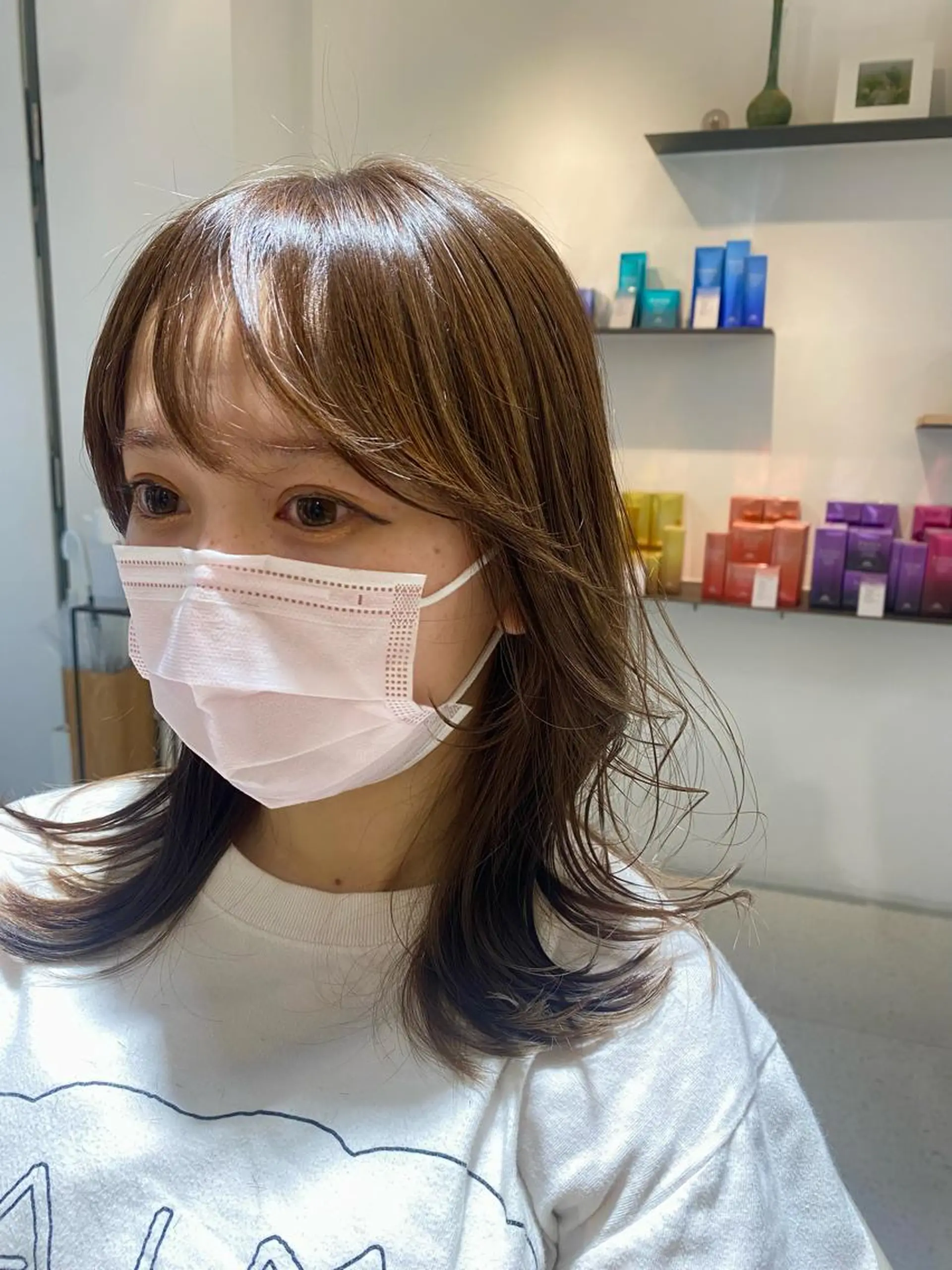 ミディアム カラー カット ヘアカラー トリートメント 安永 涼のヘアスタイル