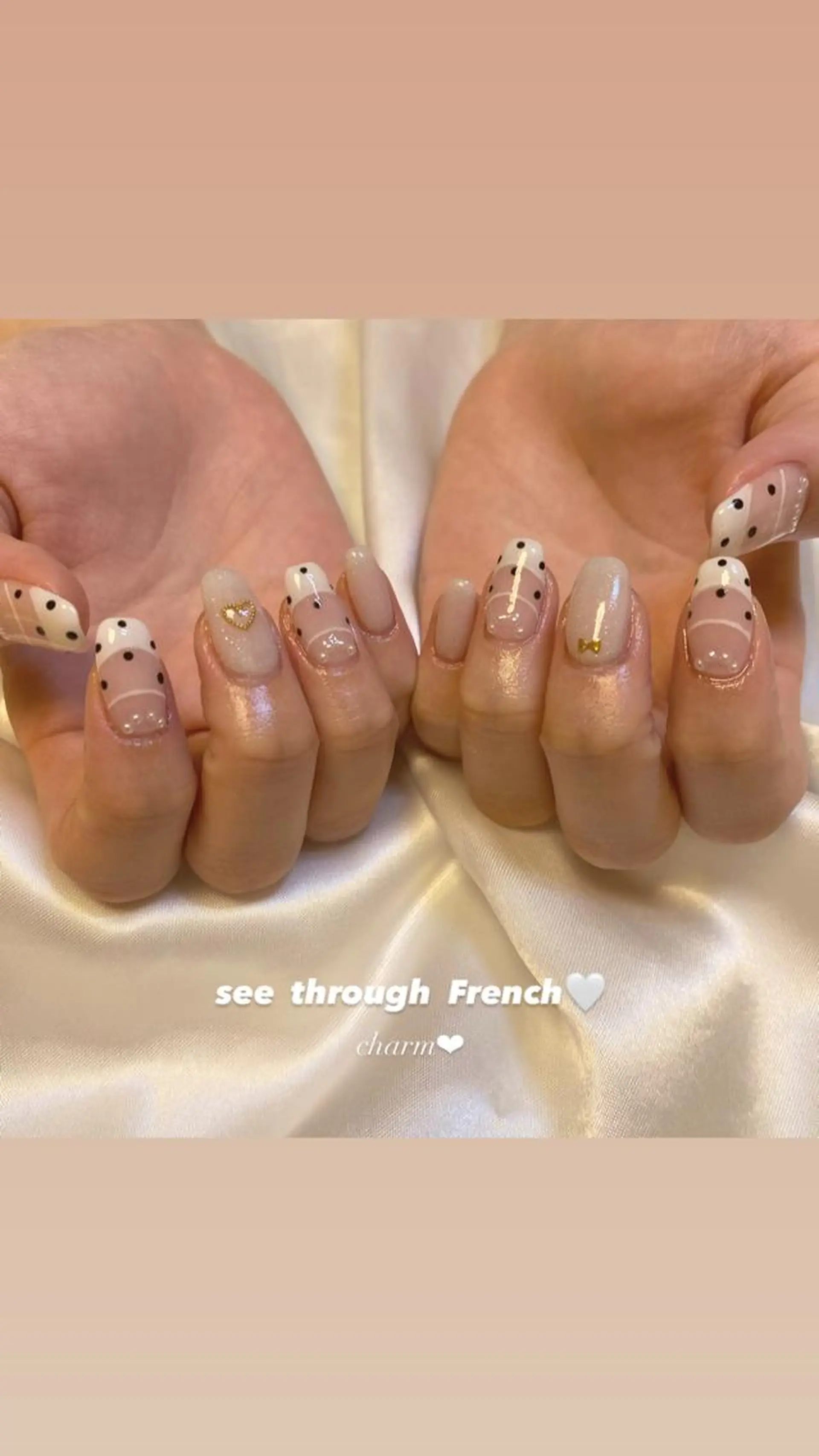 ネイル ドット フレンチネイル 韓国ネイル ホワイト nail salon charmのネイルデザイン