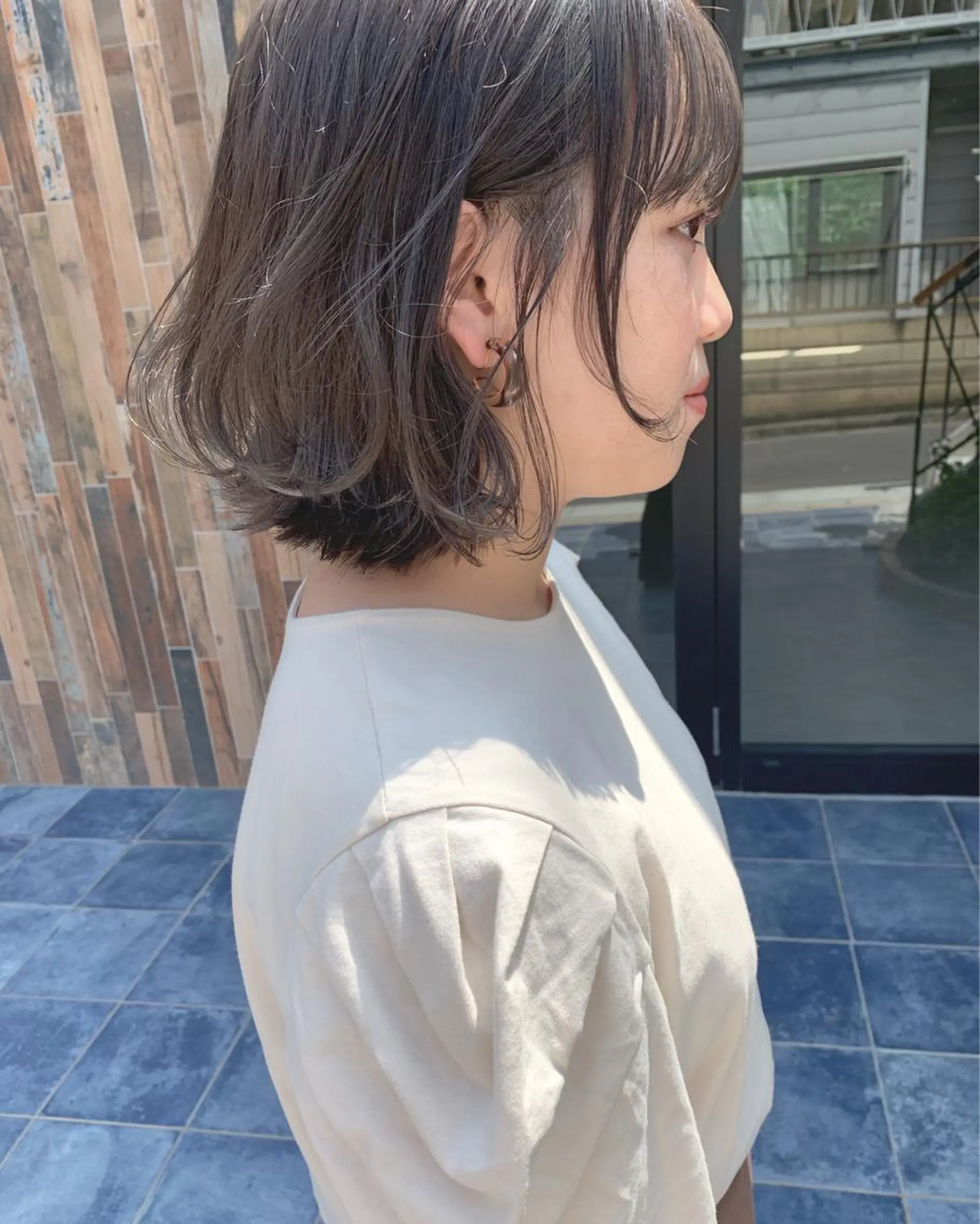 ミディアム カラー ブリーチ ケアブリーチ グレージュ トリートメント 柔らかブラウン/顔周 りレイヤー♡ユウシのヘアスタイル