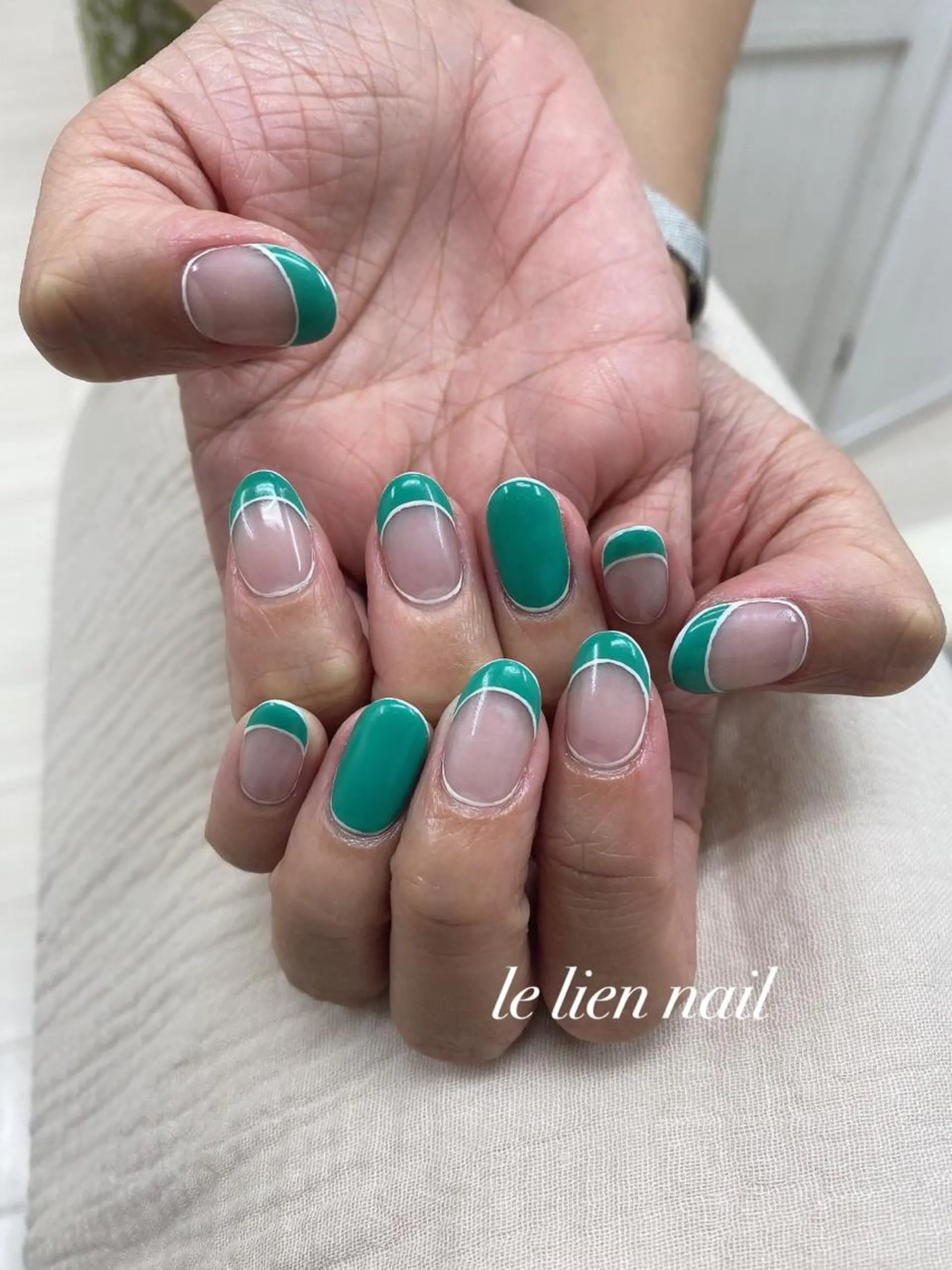 ネイル アートネイル フレンチネイル グリーン le lien nailのネイルデザイン