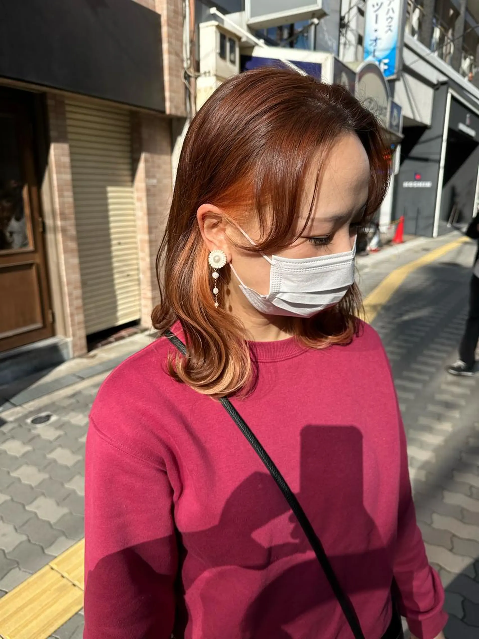 ミディアム カラー オレンジ 艶髪レイヤー上田 紗也🇰🇷💗のヘアスタイル