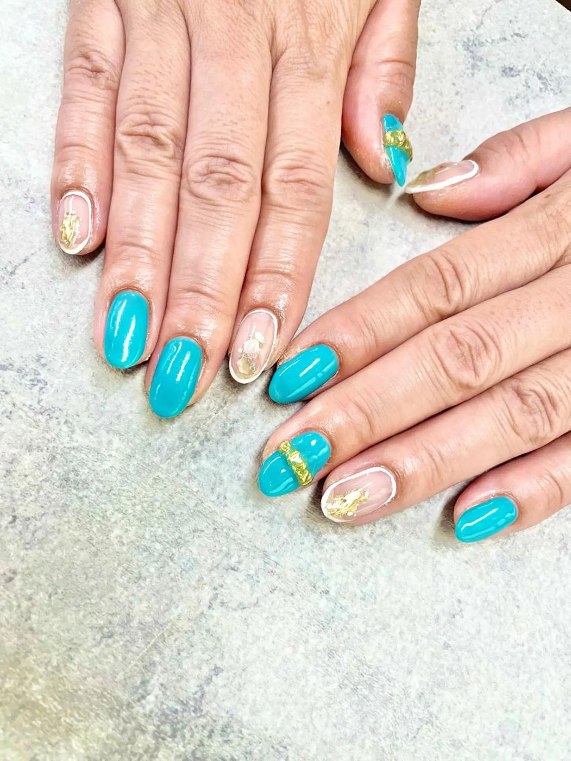 ネイル アートネイル ブルー フレンチネイル ジェルネイル ガラスフレンチ ハンドネイル ハンドケア FASTNAIL PLUS 新宿店のネイルデザイン