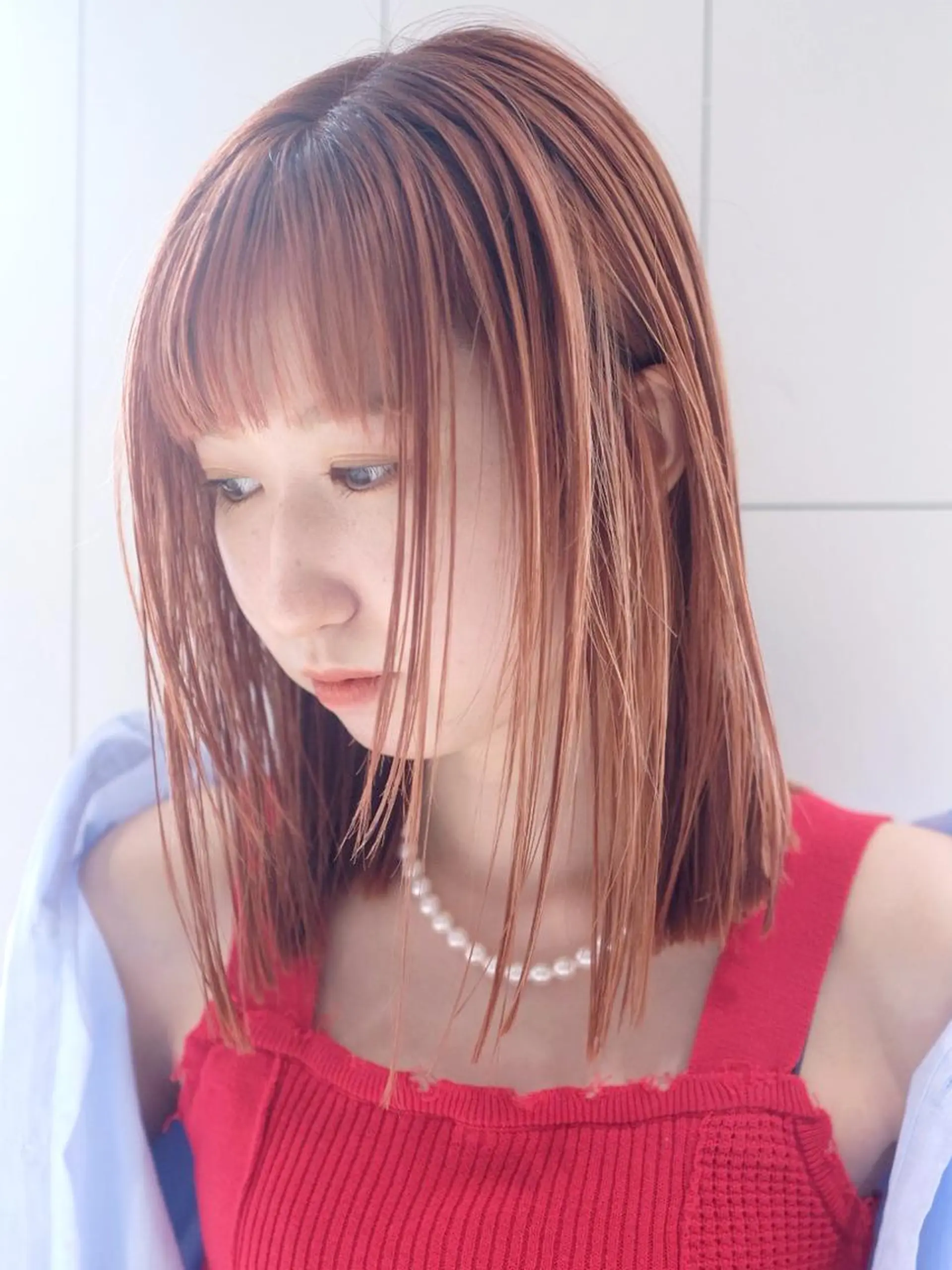 ミディアム カラー パーマ ヘアアレンジ ベージュカラー オレンジ オレンジベージュ ITbyALBUM 浦和店のヘアスタイル