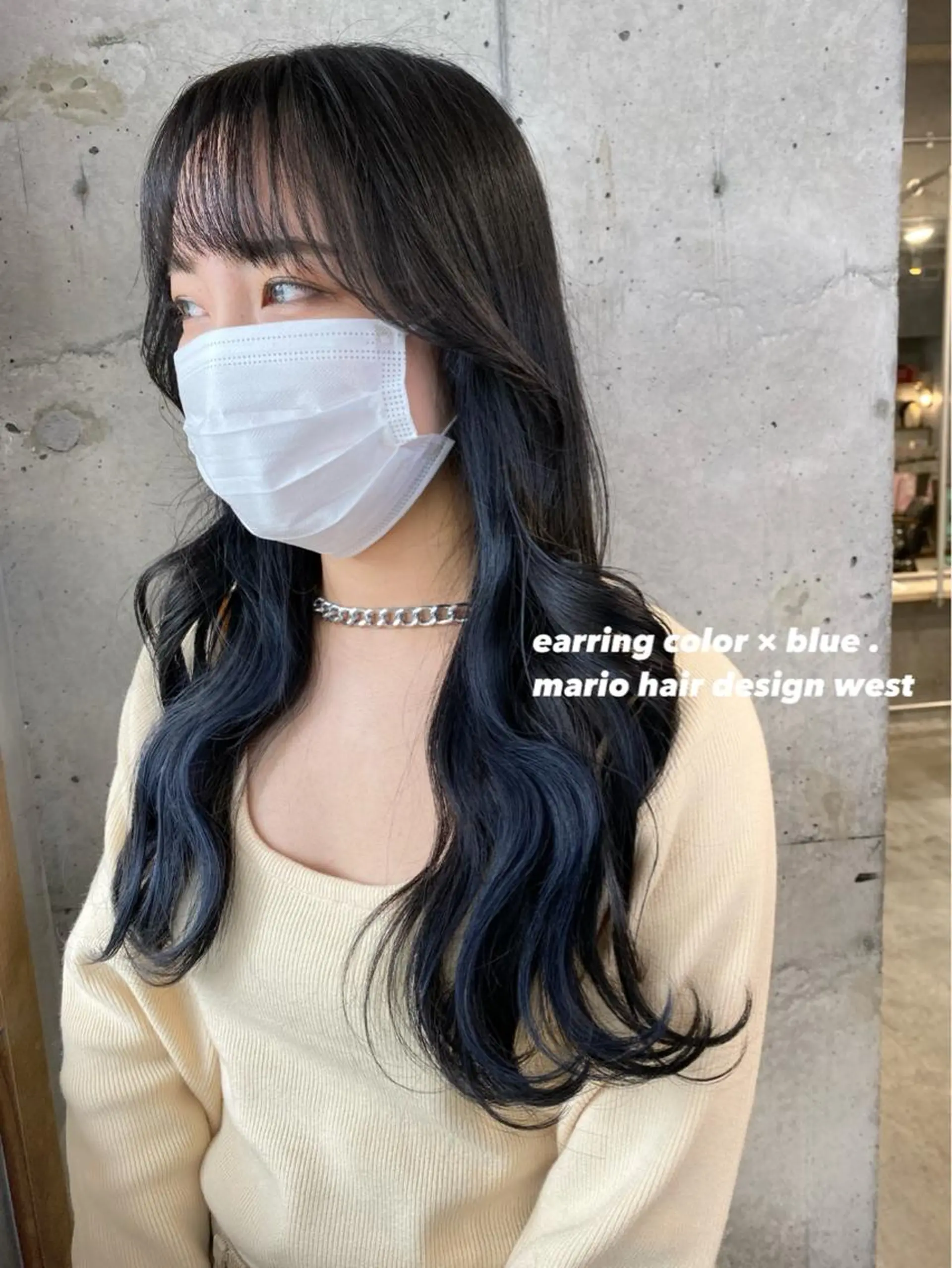 ロング カラー アッシュ 黒髪 ブルーカラー ブルーアッシュ ブルーブラック 竹嶌 健吾のヘアスタイル