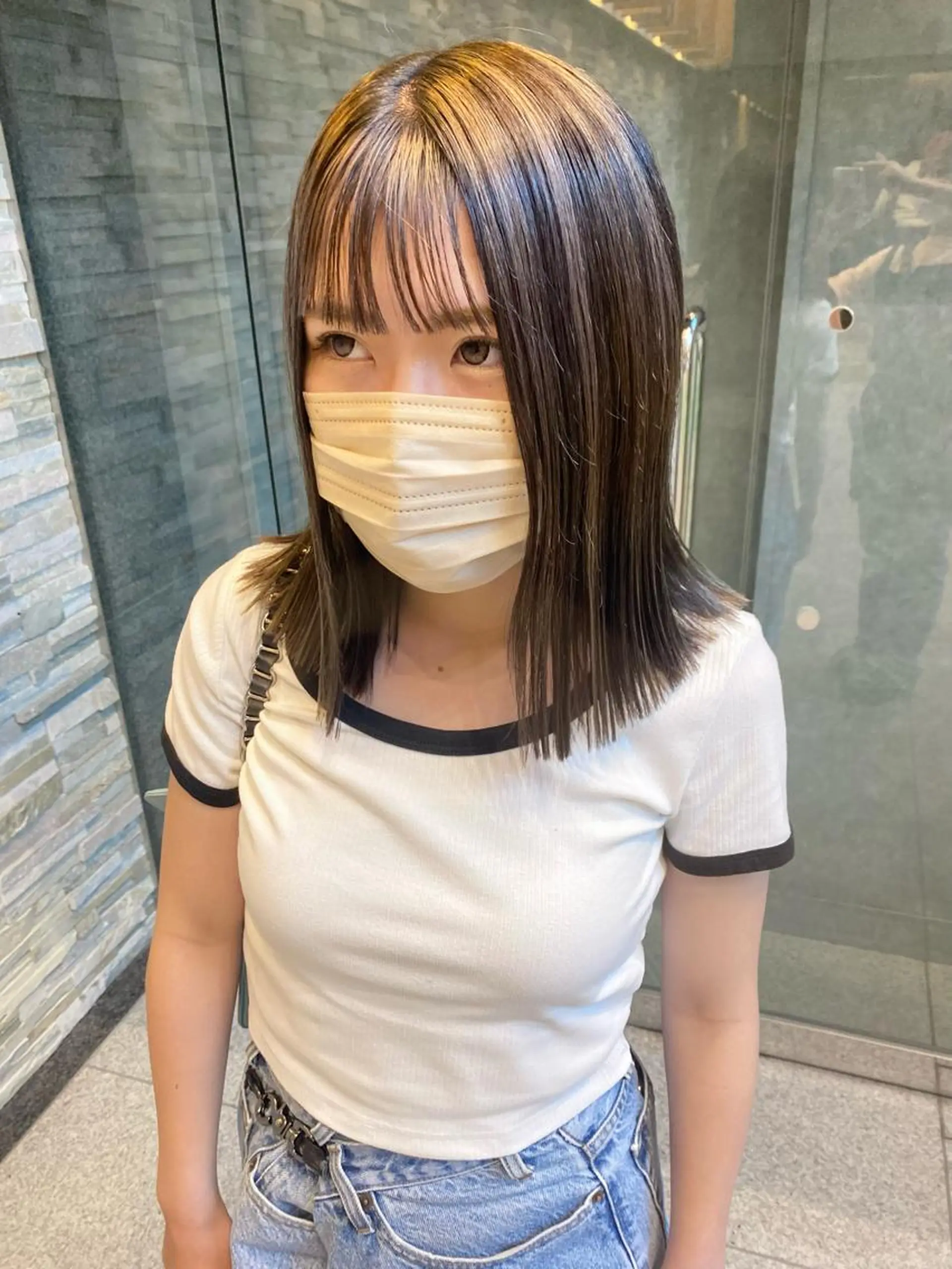 ミディアム 髪と音処　マトぺ所属・デザインカラー/ボブ ブリーチカラー/ユリのヘアスタイル