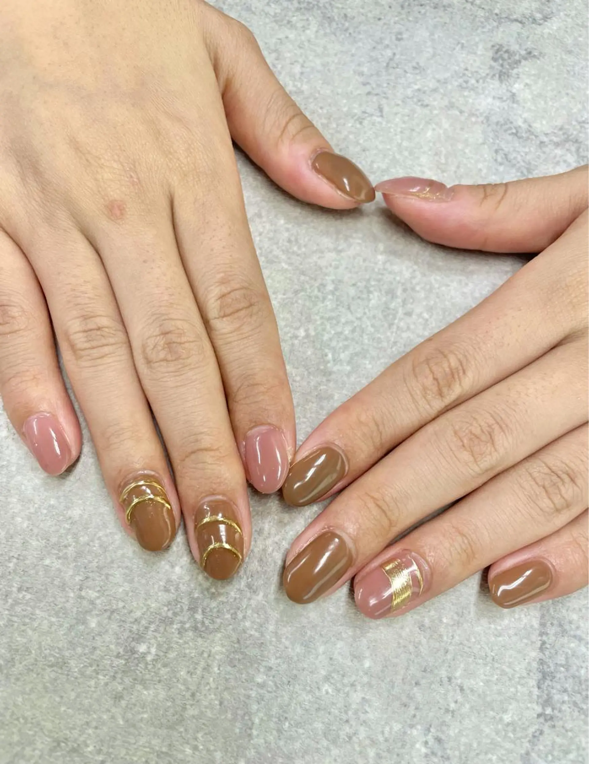 ネイル ブラウン ミラーネイル ニュアンスネイル ピンク FASTNAIL PLUS 新宿店のネイルデザイン