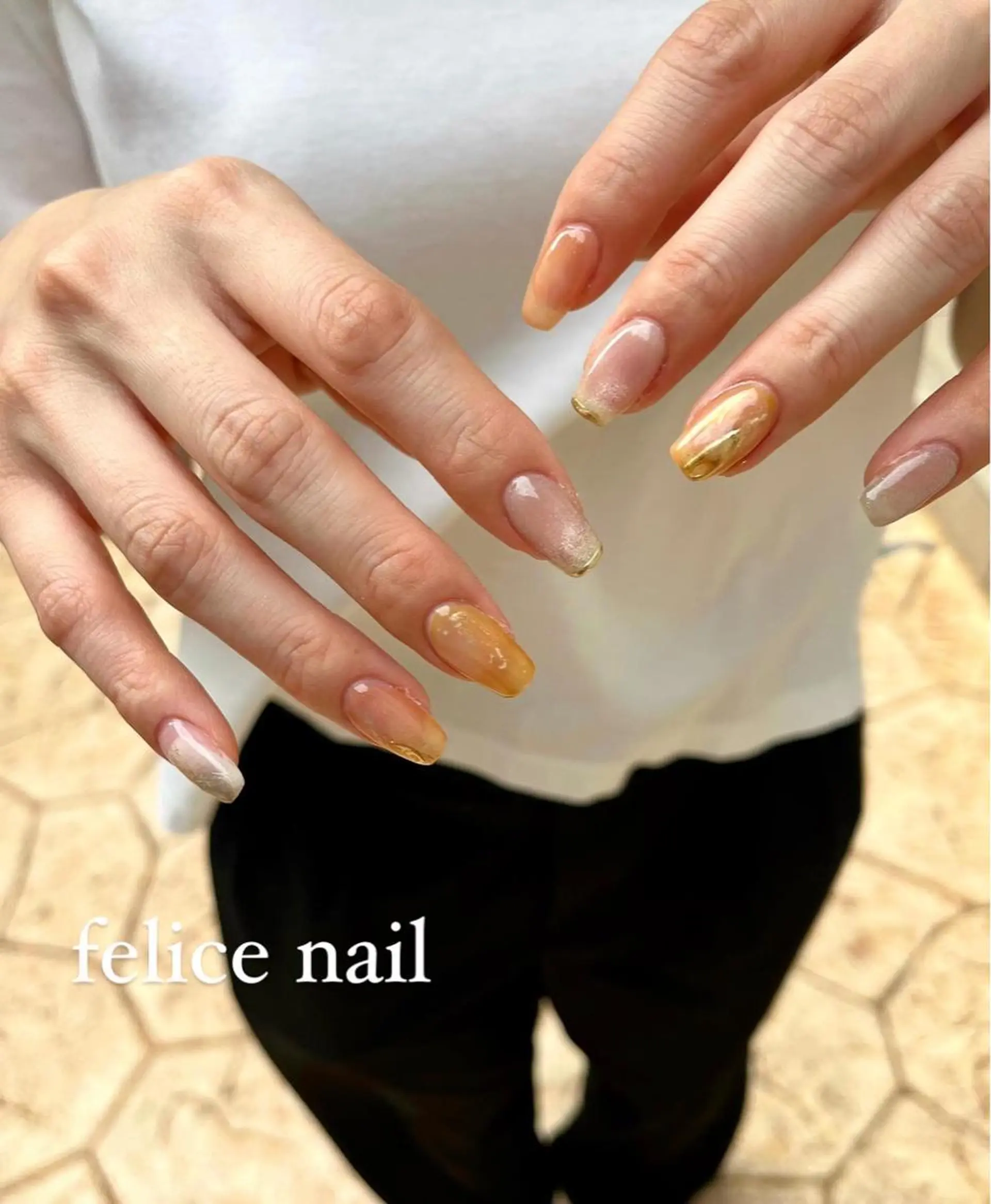 ネイル 氷ネイル・うるうるネイル オレンジ felice nailのネイルデザイン