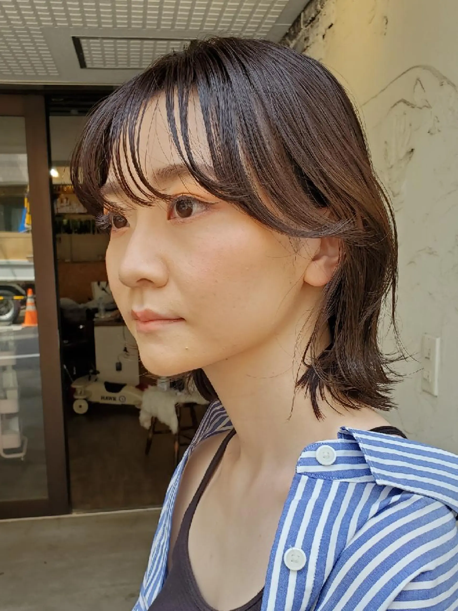 ミディアム パーマ 切りっぱなしボブ ショートボブ ミディアムパーマ ボブ デート カット 縮毛矯正 トリートメント フリーランス所属・韓国ヘア レイヤー くびれヘアMATSUのヘアスタイル