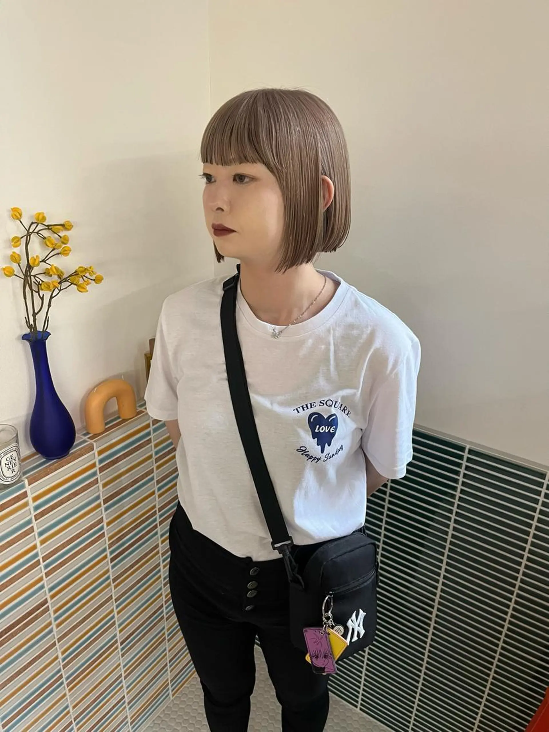 ミディアム カラー ベージュカラー ブリーチ ボブ ヘアカラー トリートメント 🩷ハイトーン透明感 レイヤー🩷ユリカのヘアスタイル