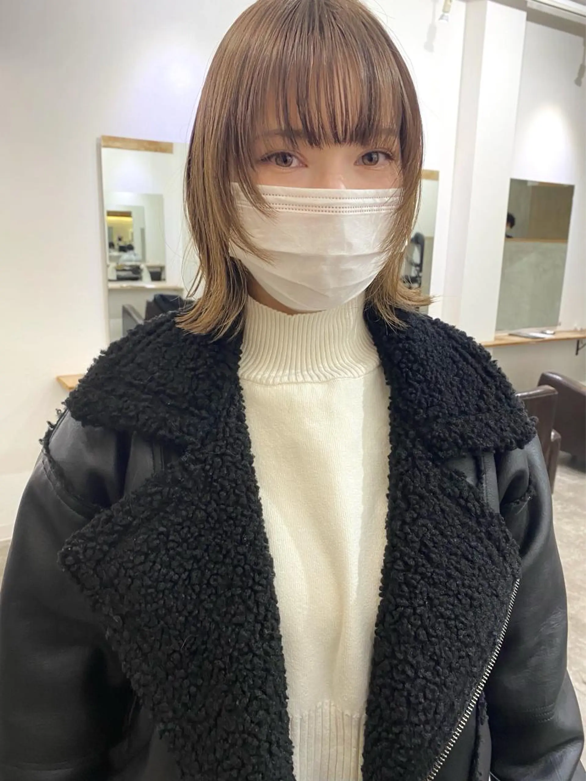 ミディアム カラー 顔まわりレイヤー レイヤーカット カット ヘアカラー 森貴裕/ベージュ/ パーマ/オリーブのヘアスタイル