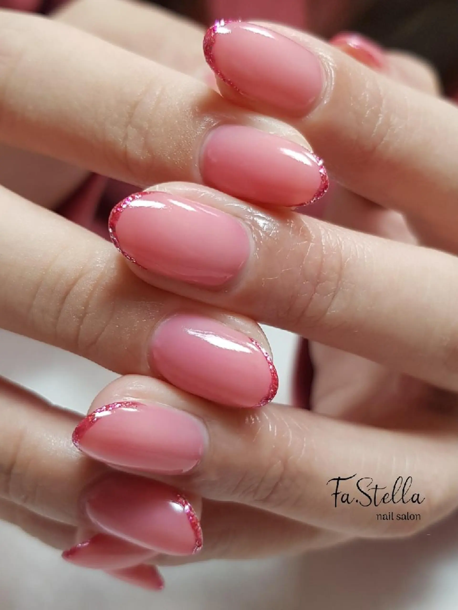 セミロング ネイル フレンチネイル ピンク ハンドネイル Fa.Stella ファステラ のネイルデザイン